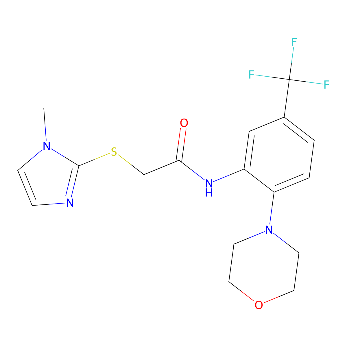2-(1-methylimidazol-2-yl)sulfanyl-N-[2-morpholin-4-yl-5-(trifluoromethyl)phenyl]acetamide molecular structure, CAS 379702-38-2