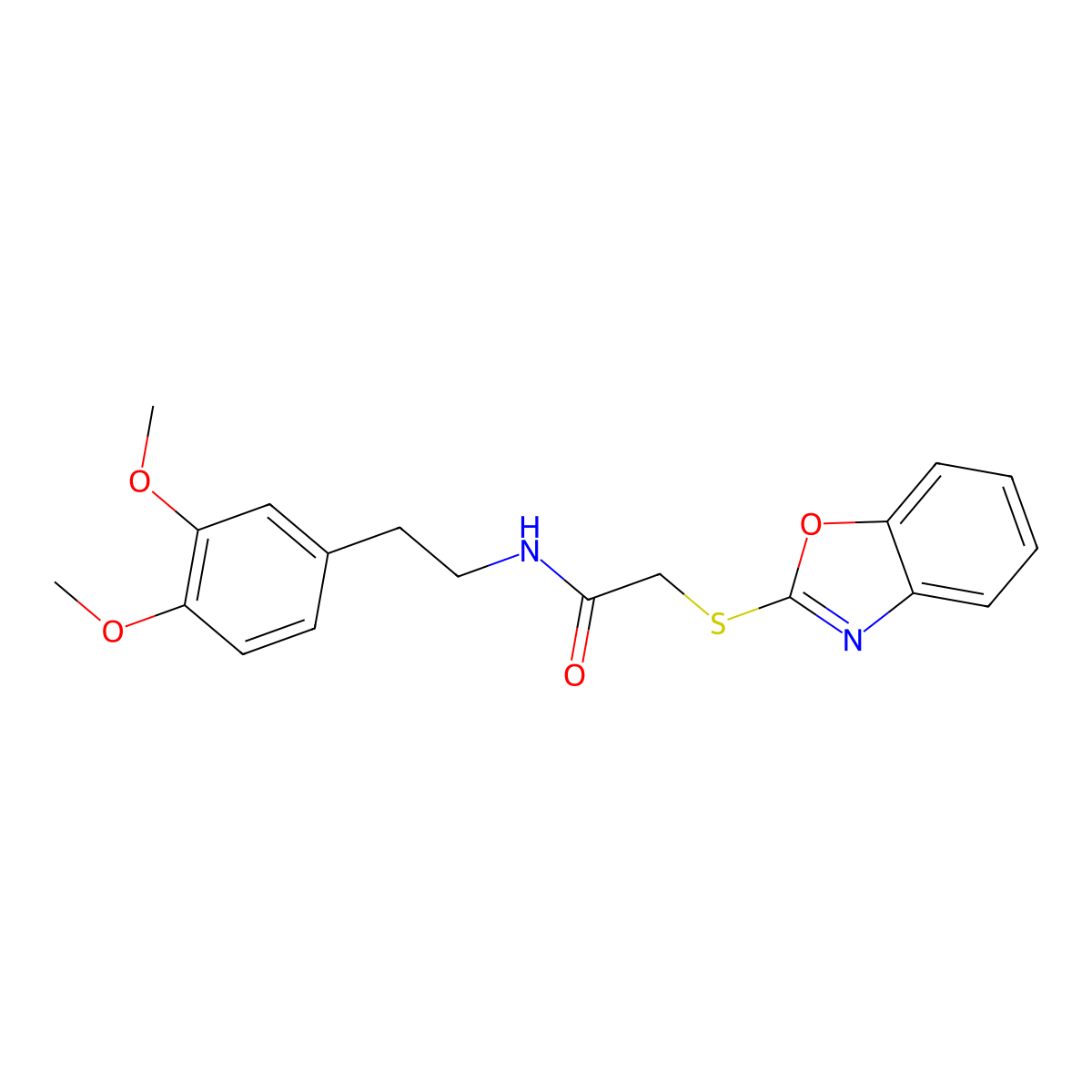 2-(1,3-benzoxazol-2-ylsulfanyl)-N-[2-(3,4-dimethoxyphenyl)ethyl]acetamide molecular structure, CAS 379702-53-1