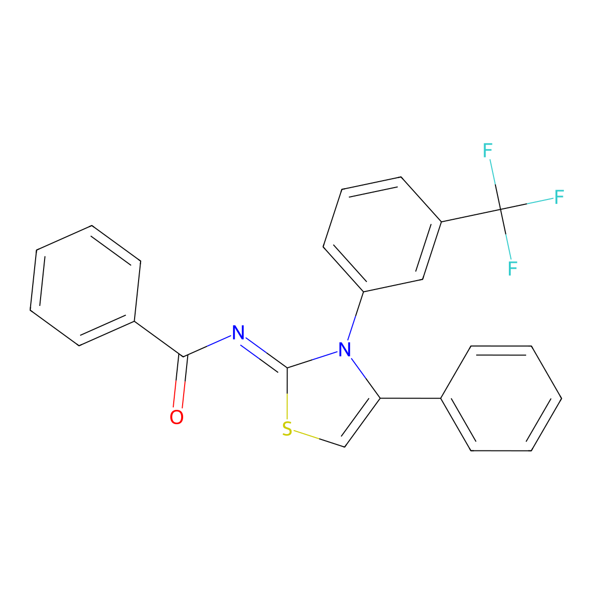 N-{4-phenyl-3-[3-(trifluoromethyl)phenyl]-2,3-dihydro-1,3-thiazol-2-ylidene}benzamide molecular structure, CAS 379704-68-4