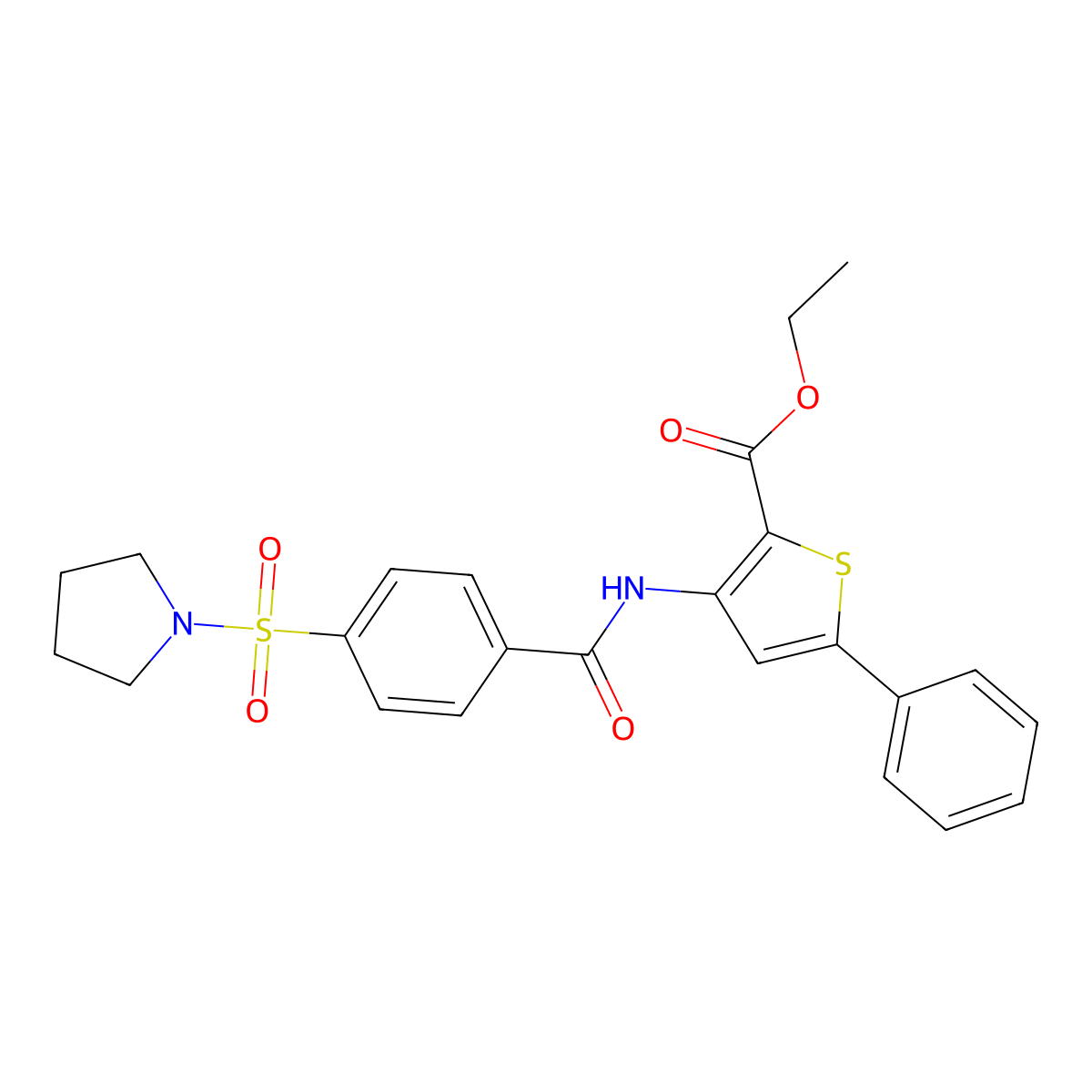 Ethyl 5-phenyl-3-(4-(pyrrolidin-1-ylsulfonyl)benzamido)thiophene-2-carboxylate molecular structure, CAS 379707-82-1