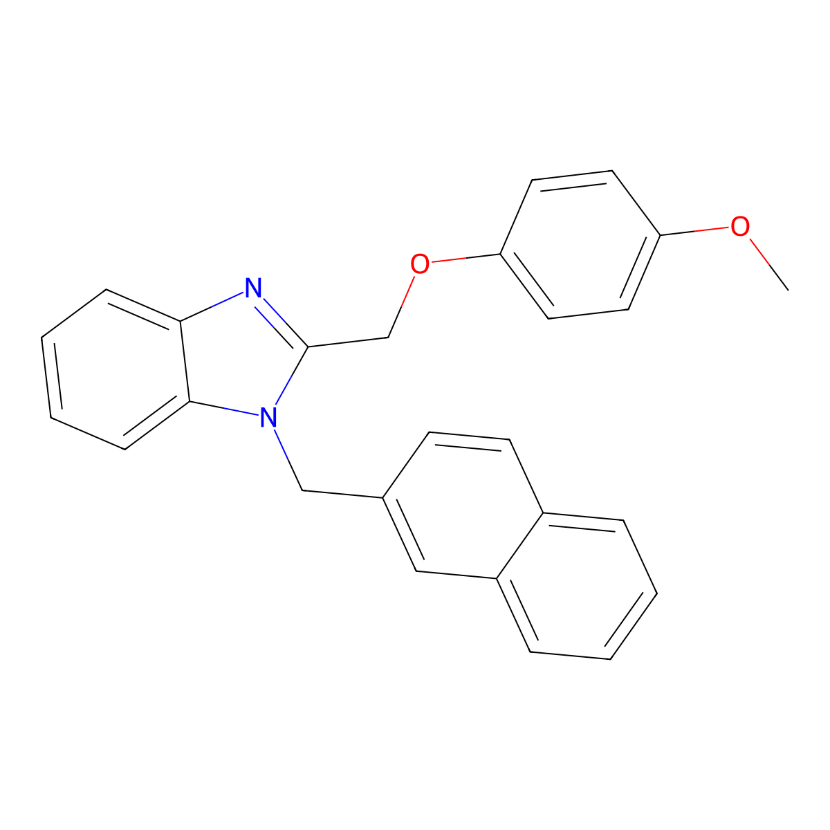 2-((4-methoxyphenoxy)methyl)-1-(naphthalen-2-ylmethyl)-1H-benzo[d]imidazole molecular structure, CAS 379712-27-3