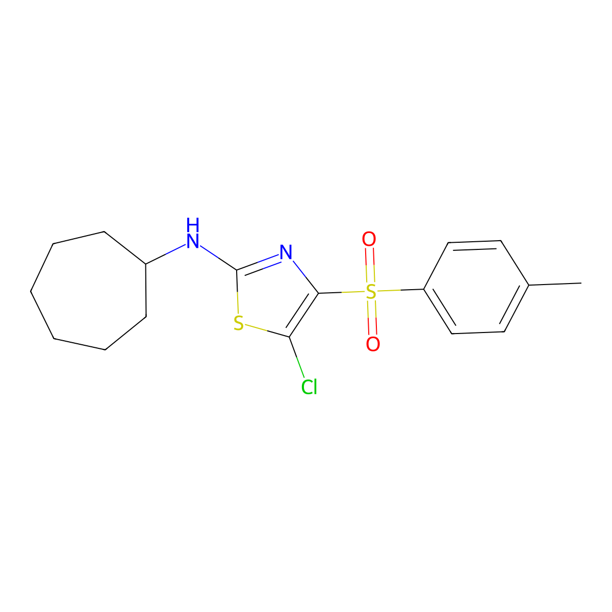 5-chloro-N-cycloheptyl-4-(4-methylbenzenesulfonyl)-1,3-thiazol-2-amine molecular structure, CAS 379716-82-2