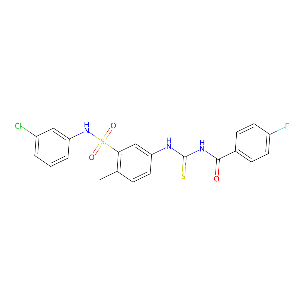 N-[[3-[(3-chlorophenyl)sulfamoyl]-4-methylanilino]-sulfanylidenemethyl]-4-fluorobenzamide molecular structure, CAS 379723-99-6