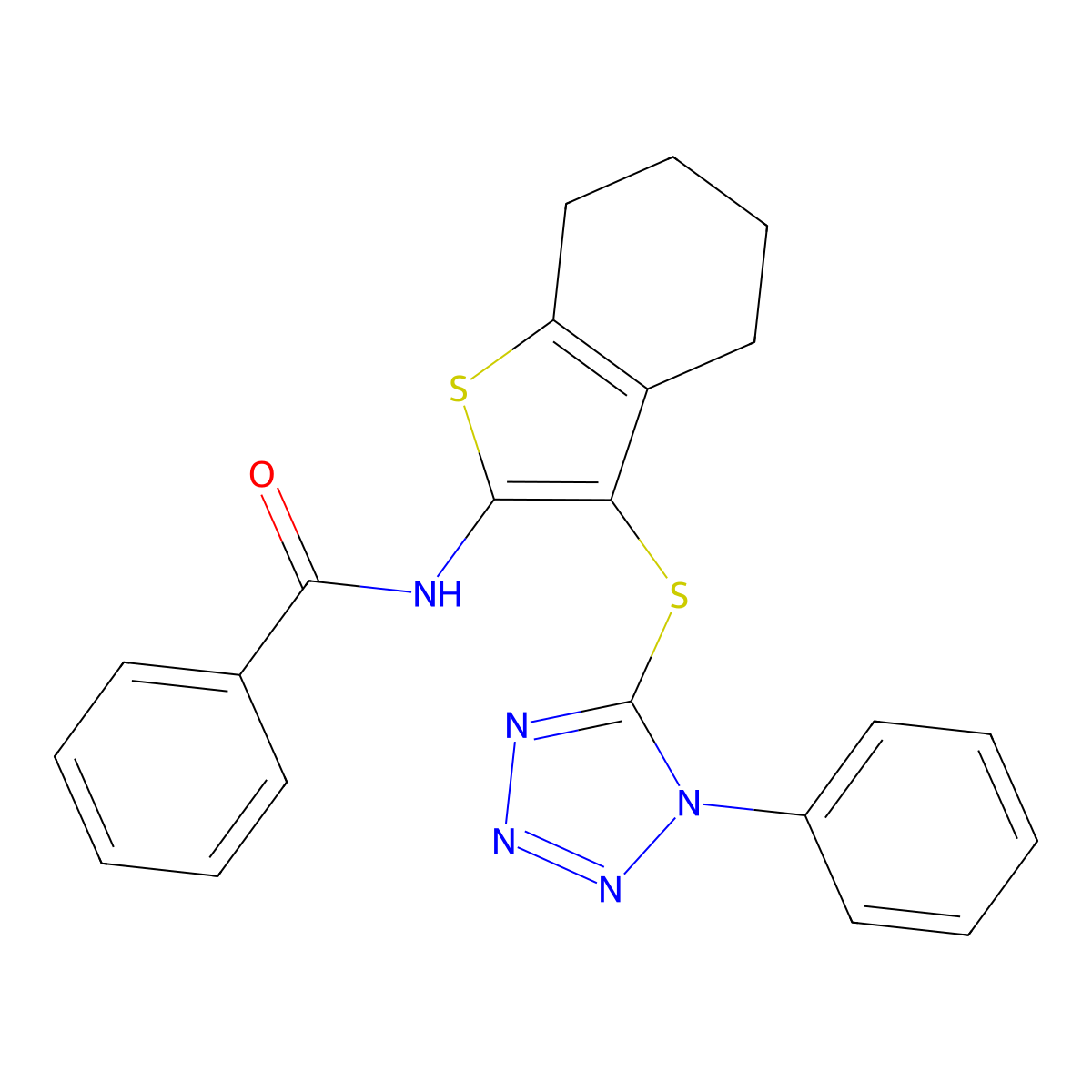 N-[3-(1-phenyltetrazol-5-yl)sulfanyl-4,5,6,7-tetrahydro-1-benzothiophen-2-yl]benzamide molecular structure, CAS 379724-70-6