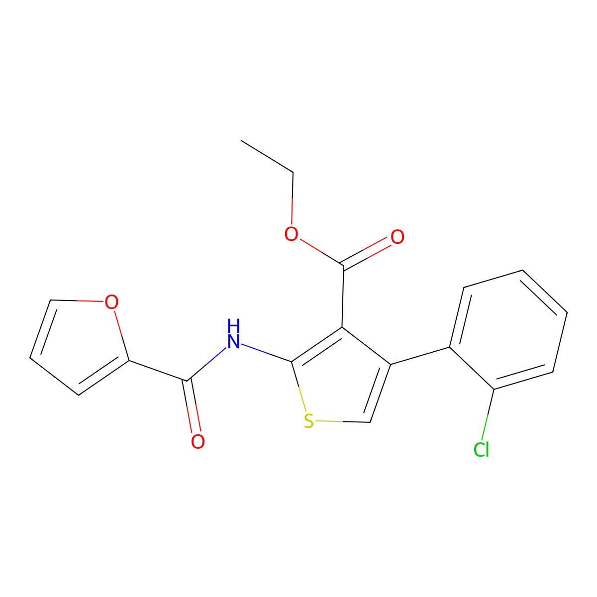 Ethyl 4-(2-chlorophenyl)-2-(2-furoylamino)thiophene-3-carboxylate molecular structure, CAS 379725-08-3