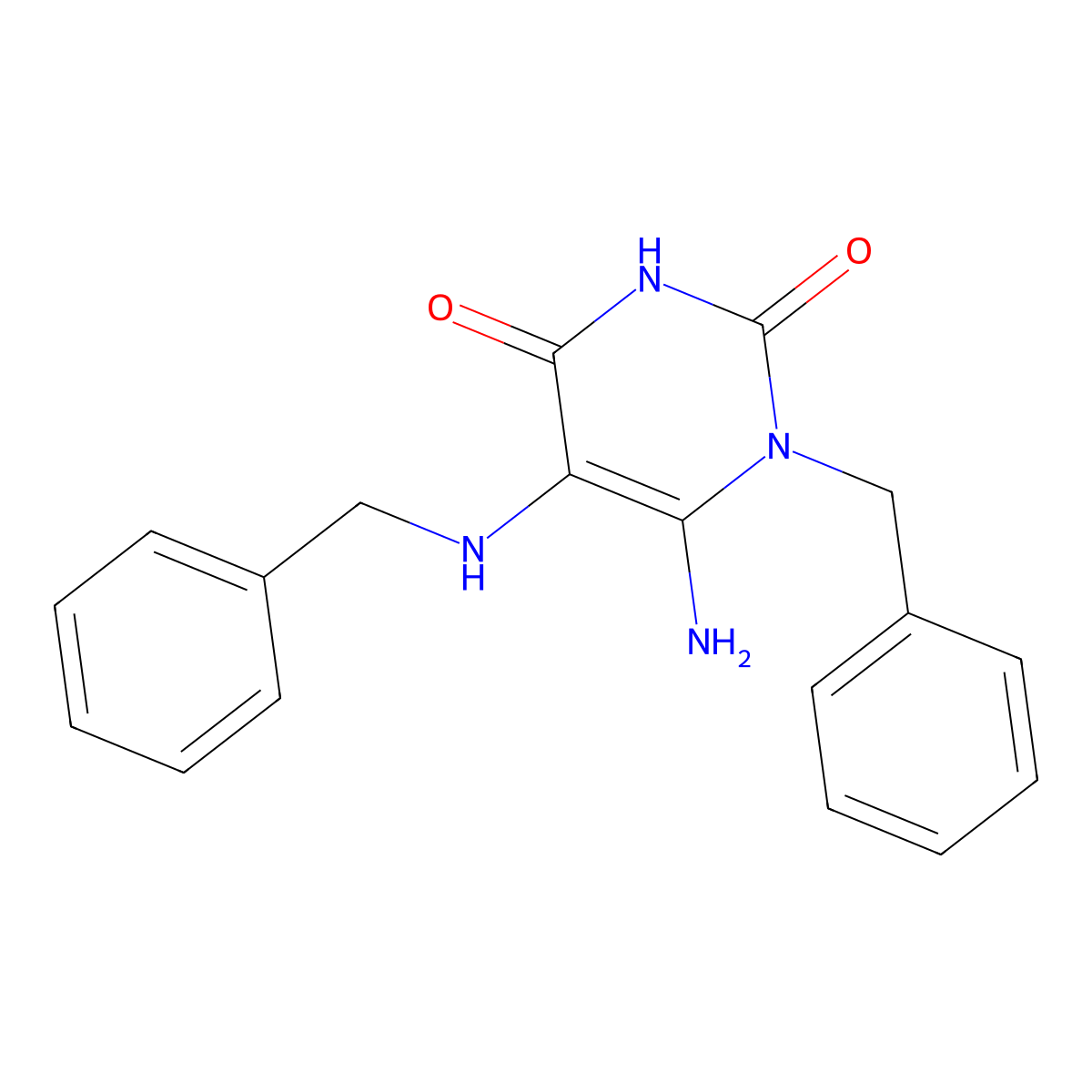 6-Amino-1-benzyl-5-(benzylamino)-1,2,3,4-tetrahydropyrimidine-2,4-dione molecular structure, CAS 379725-34-5