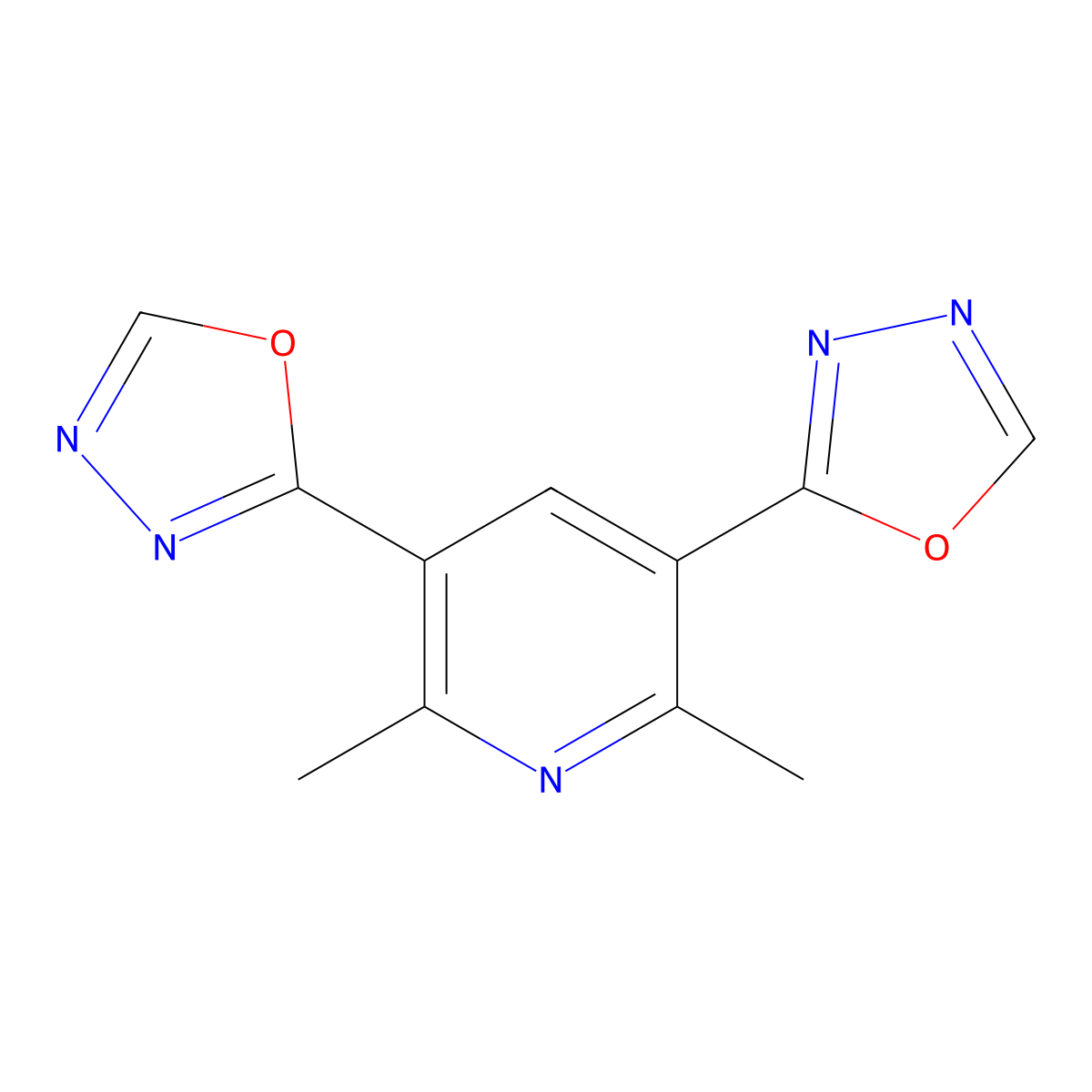 2,6-Dimethyl-3,5-di(1,3,4-oxadiazol-2-yl)pyridine molecular structure, CAS 379725-90-3