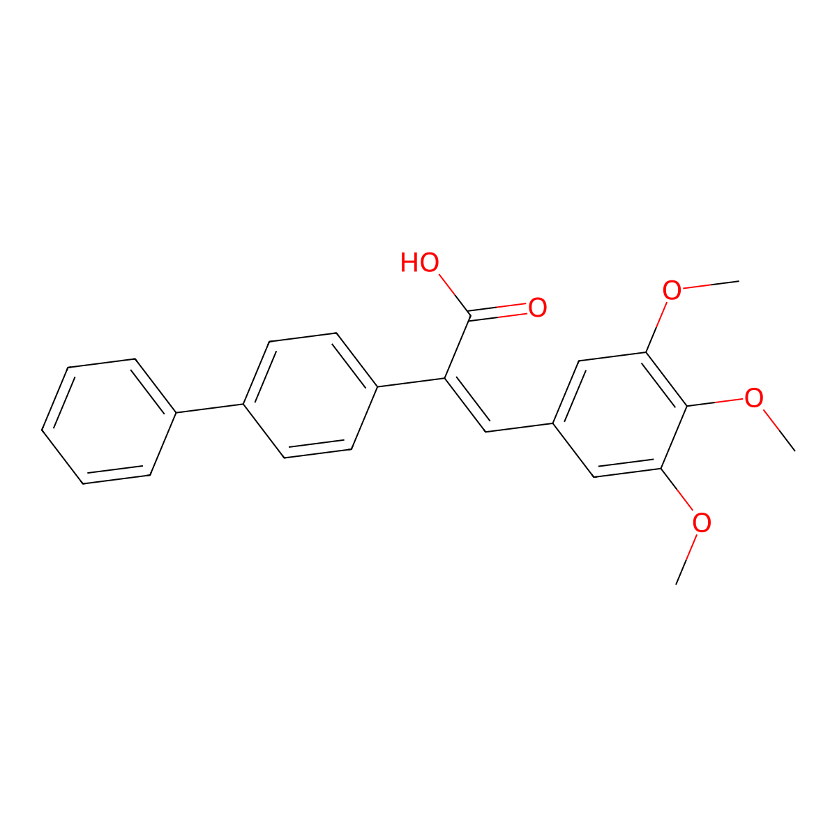 (Z)-2-(4-phenylphenyl)-3-(3,4,5-trimethoxyphenyl)prop-2-enoic acid molecular structure, CAS 379726-20-2