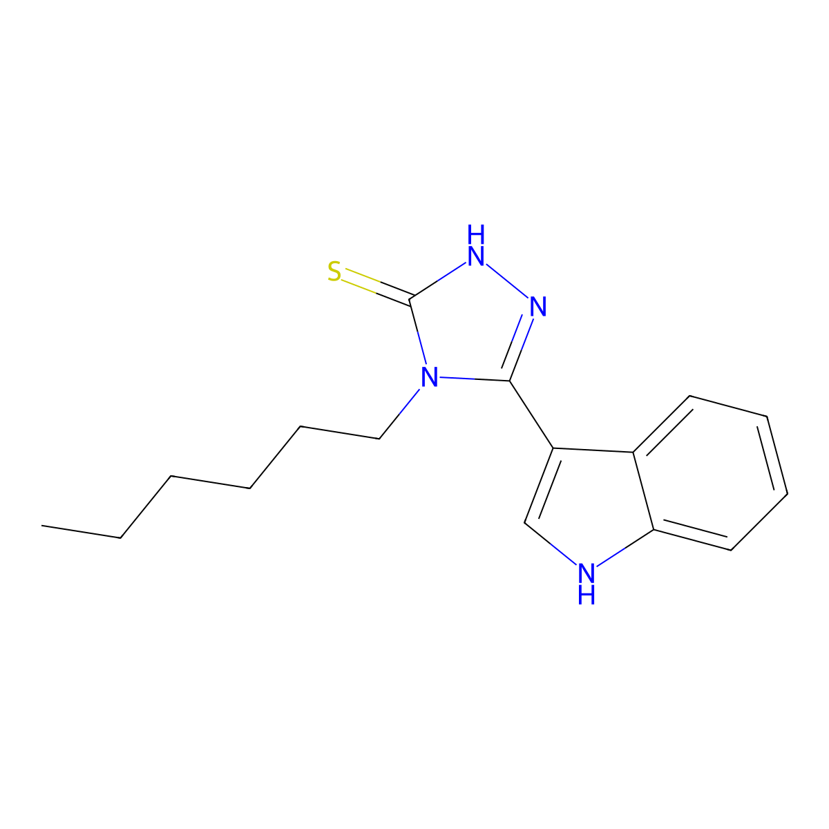 4-hexyl-5-(1H-indol-3-yl)-4H-1,2,4-triazole-3-thiol molecular structure, CAS 379726-40-6