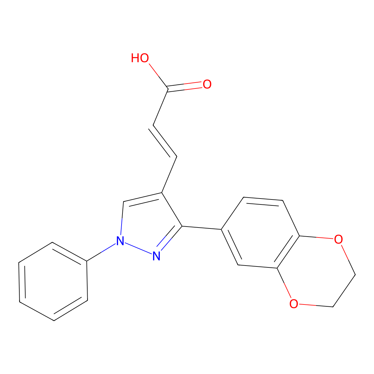 3-[3-(2,3-dihydro-1,4-benzodioxin-6-yl)-1-phenyl-1H-pyrazol-4-yl]prop-2-enoic acid molecular structure, CAS 379726-46-2