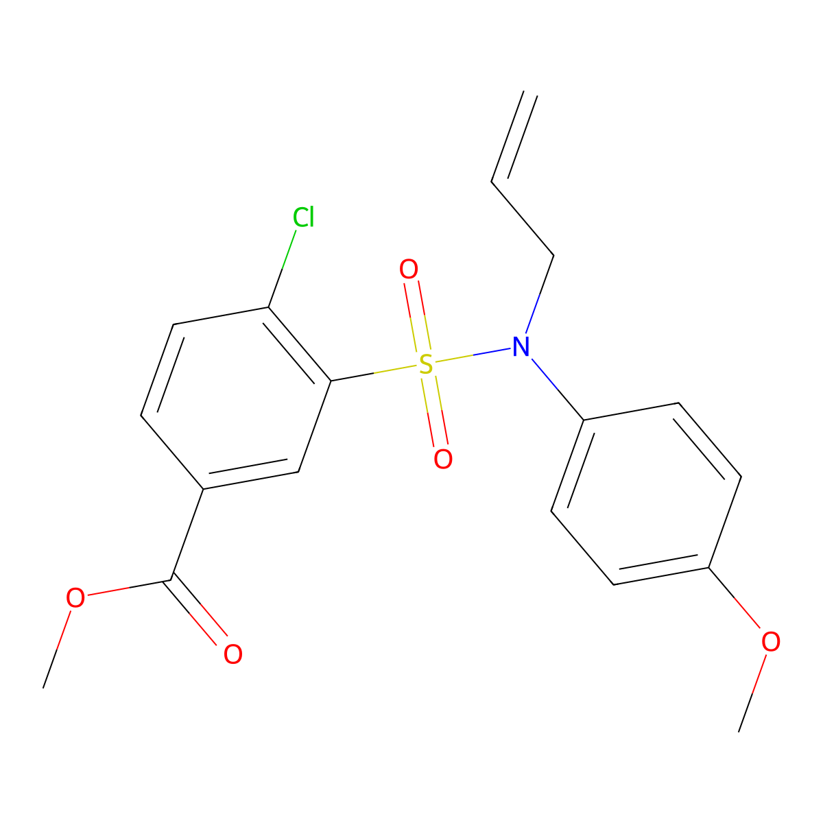 Methyl 4-chloro-3-[(4-methoxyphenyl)(prop-2-en-1-yl)sulfamoyl]benzoate molecular structure, CAS 379726-50-8