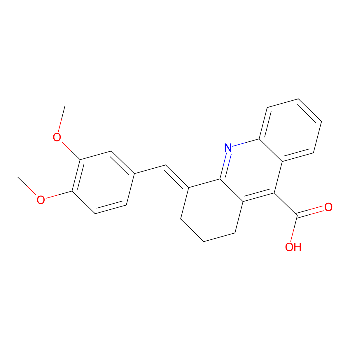 4-[(3,4-dimethoxyphenyl)methylidene]-2,3-dihydro-1H-acridine-9-carboxylic acid molecular structure, CAS 379726-66-6