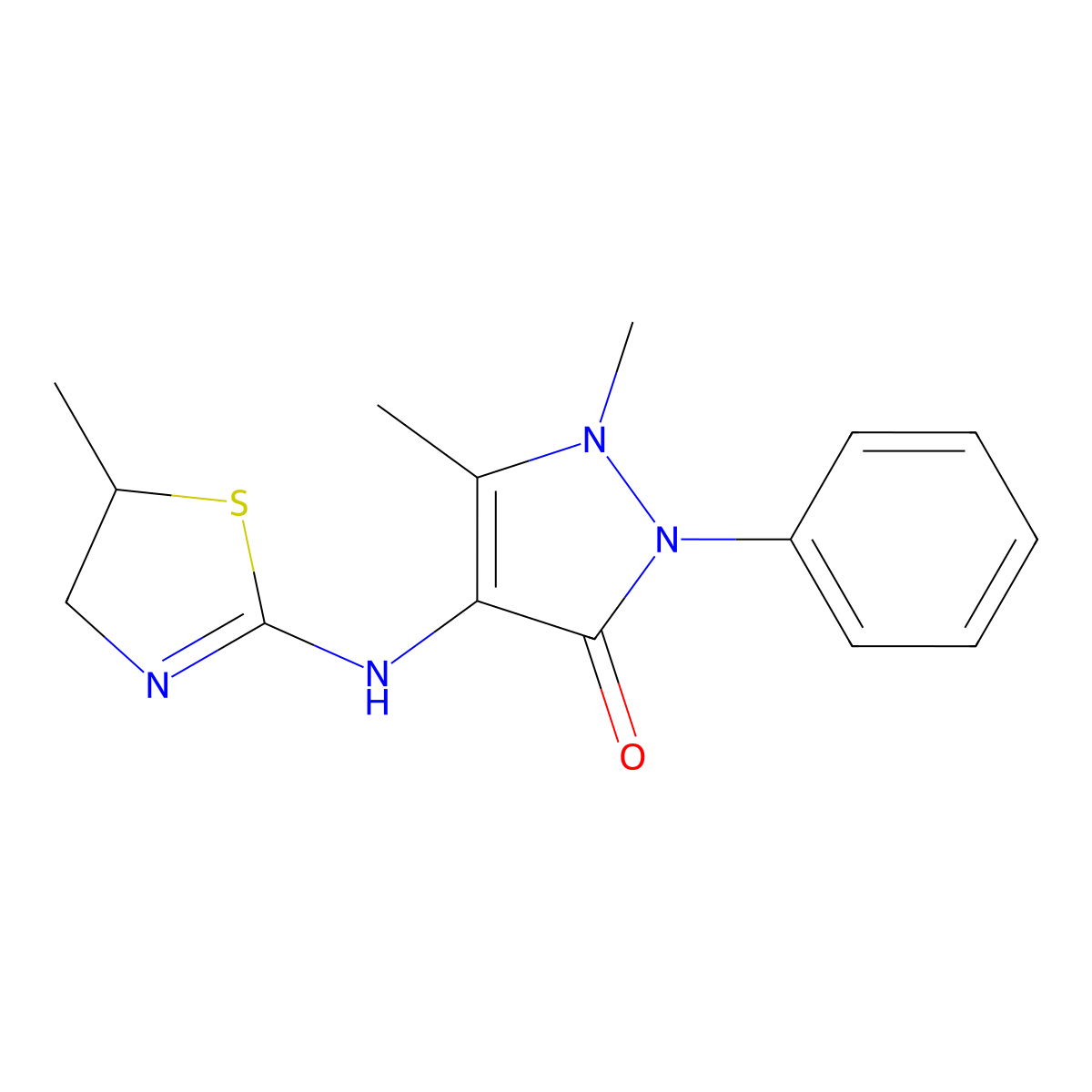 1,5-dimethyl-4-[(5-methyl-4,5-dihydro-1,3-thiazol-2-yl)amino]-2-phenyl-2,3-dihydro-1H-pyrazol-3-one molecular structure, CAS 379726-80-4