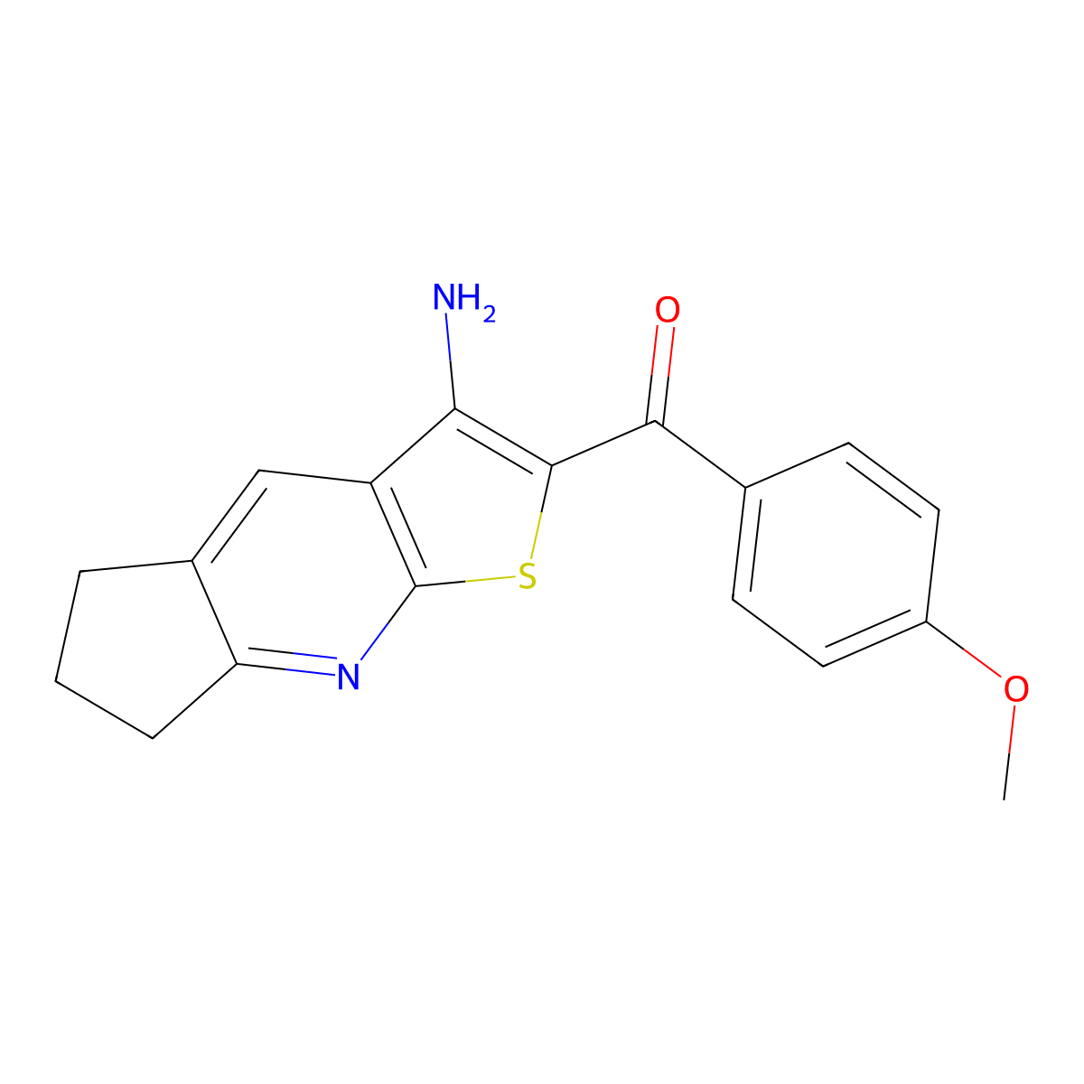 (3-amino-6,7-dihydro-5H-cyclopenta[b]thieno[3,2-e]pyridin-2-yl)(4-methoxyphenyl)methanone molecular structure, CAS 379727-30-7