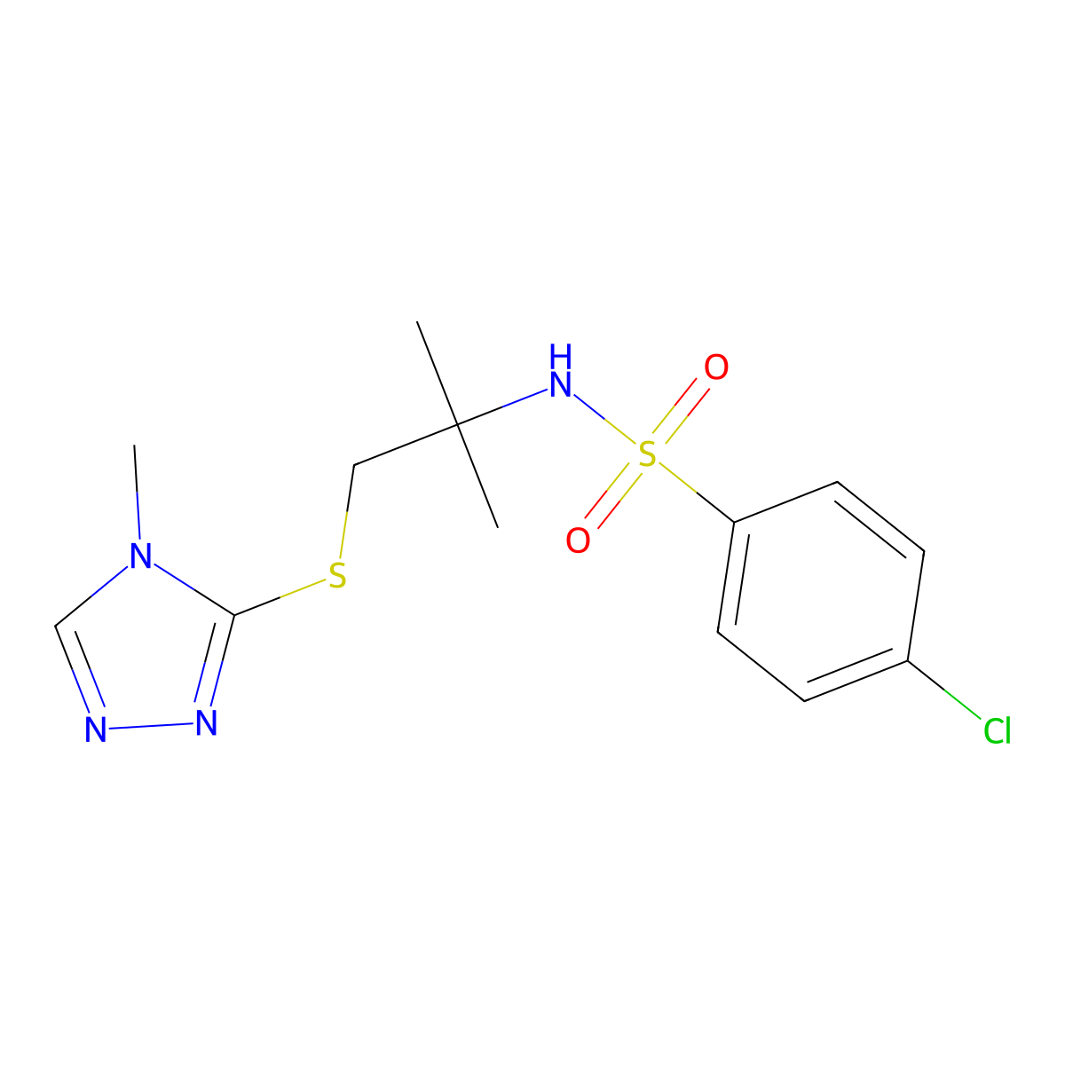 4-chloro-N-[2-methyl-1-[(4-methyl-1,2,4-triazol-3-yl)sulfanyl]propan-2-yl]benzenesulfonamide molecular structure, CAS 379727-63-6