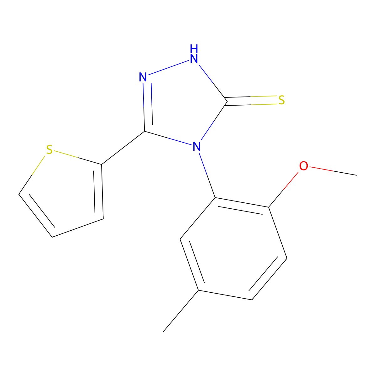 4-(2-methoxy-5-methylphenyl)-5-(thiophen-2-yl)-4H-1,2,4-triazole-3-thiol molecular structure, CAS 379728-85-5