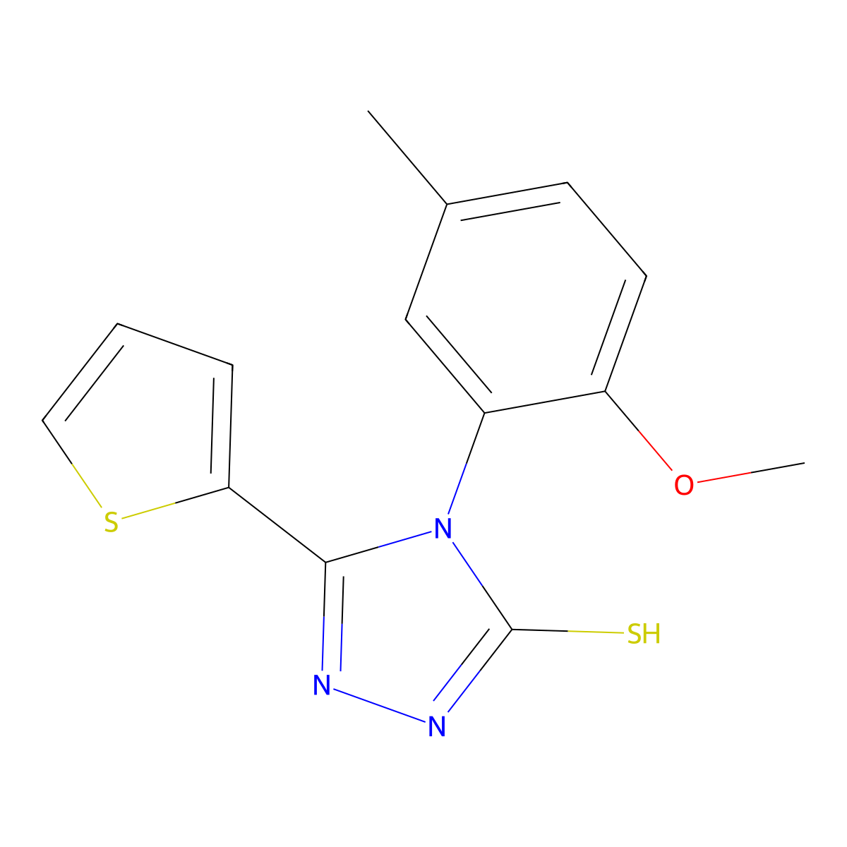 4-(2-methoxy-5-methylphenyl)-5-(thiophen-2-yl)-4H-1,2,4-triazole-3-thiol molecular structure, CAS 379728-85-5