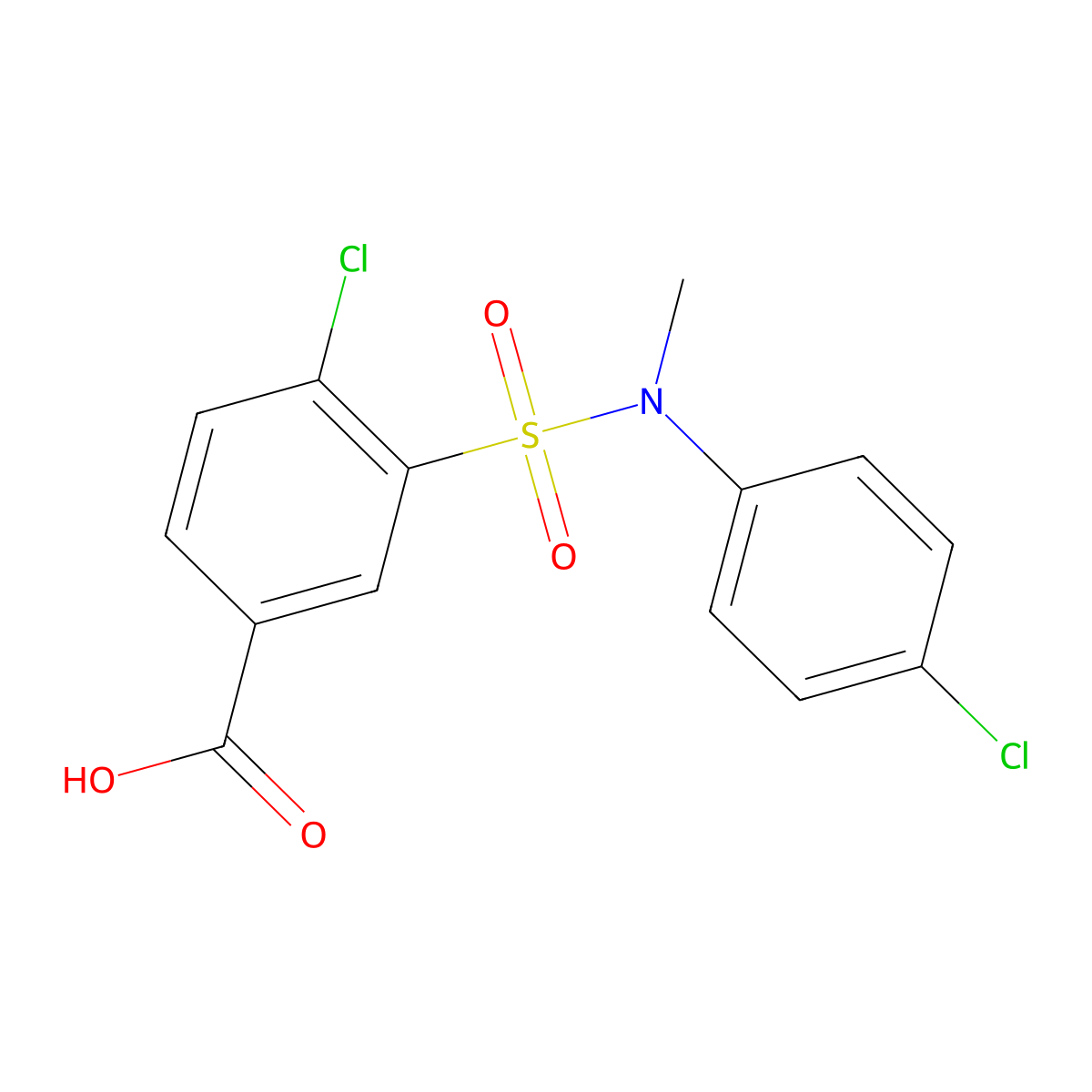 4-Chloro-3-[(4-chlorophenyl)(methyl)sulfamoyl]benzoic acid molecular structure, CAS 379729-07-4