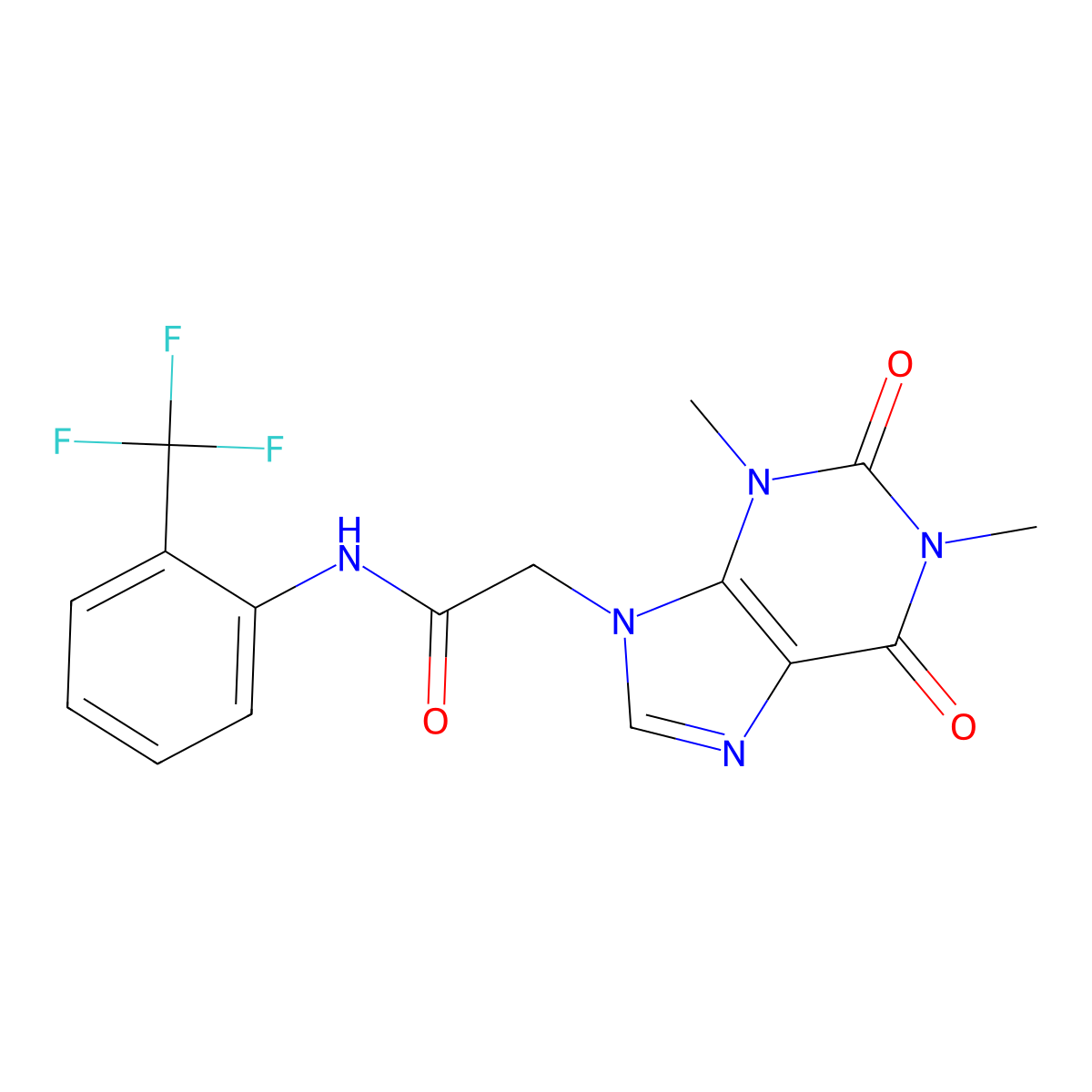 2-(1,3-dimethyl-2,6-dioxo-1,2,3,6-tetrahydro-9H-purin-9-yl)-N-[2-(trifluoromethyl)phenyl]acetamide molecular structure, CAS 379729-66-5