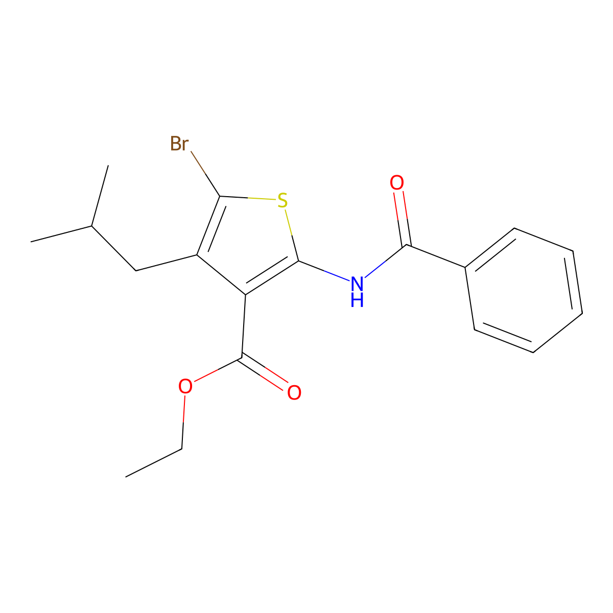 Ethyl 2-benzamido-5-bromo-4-isobutylthiophene-3-carboxylate molecular structure, CAS 379730-39-9