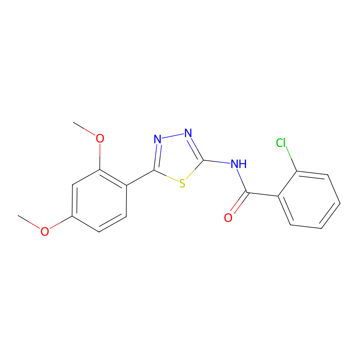 2-chloro-N-[5-(2,4-dimethoxyphenyl)-1,3,4-thiadiazol-2-yl]benzamide molecular structure, CAS 379730-57-1