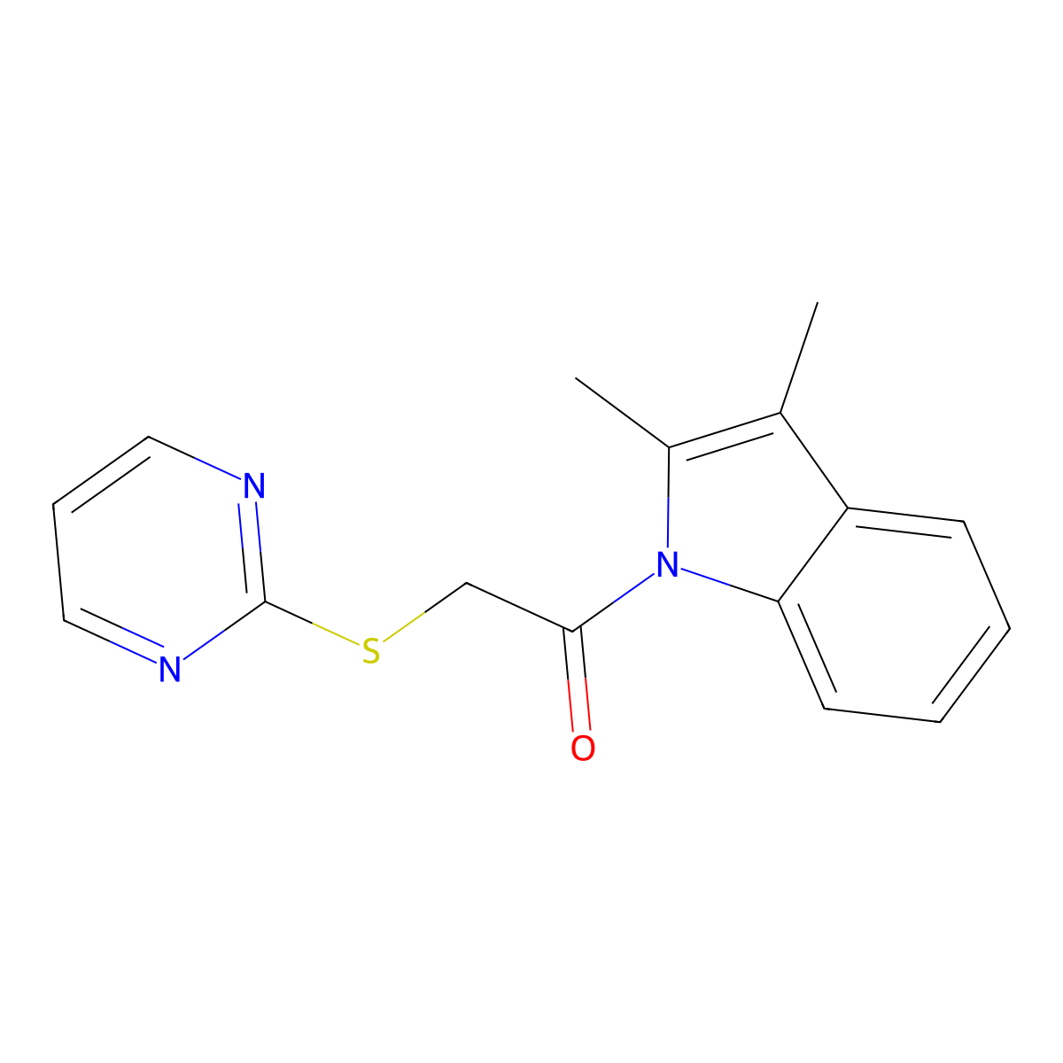 1-(2,3-Dimethylindolyl)-2-pyrimidin-2-ylthioethan-1-one molecular structure, CAS 379731-08-5