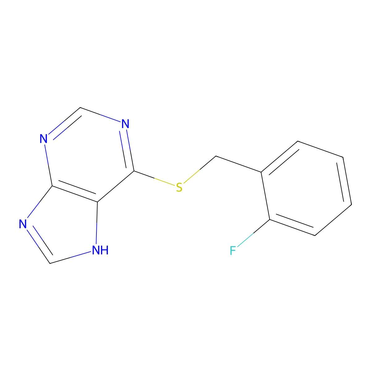 Purine, 6-((o-fluorobenzyl)thio)- molecular structure, CAS 3798-86-5