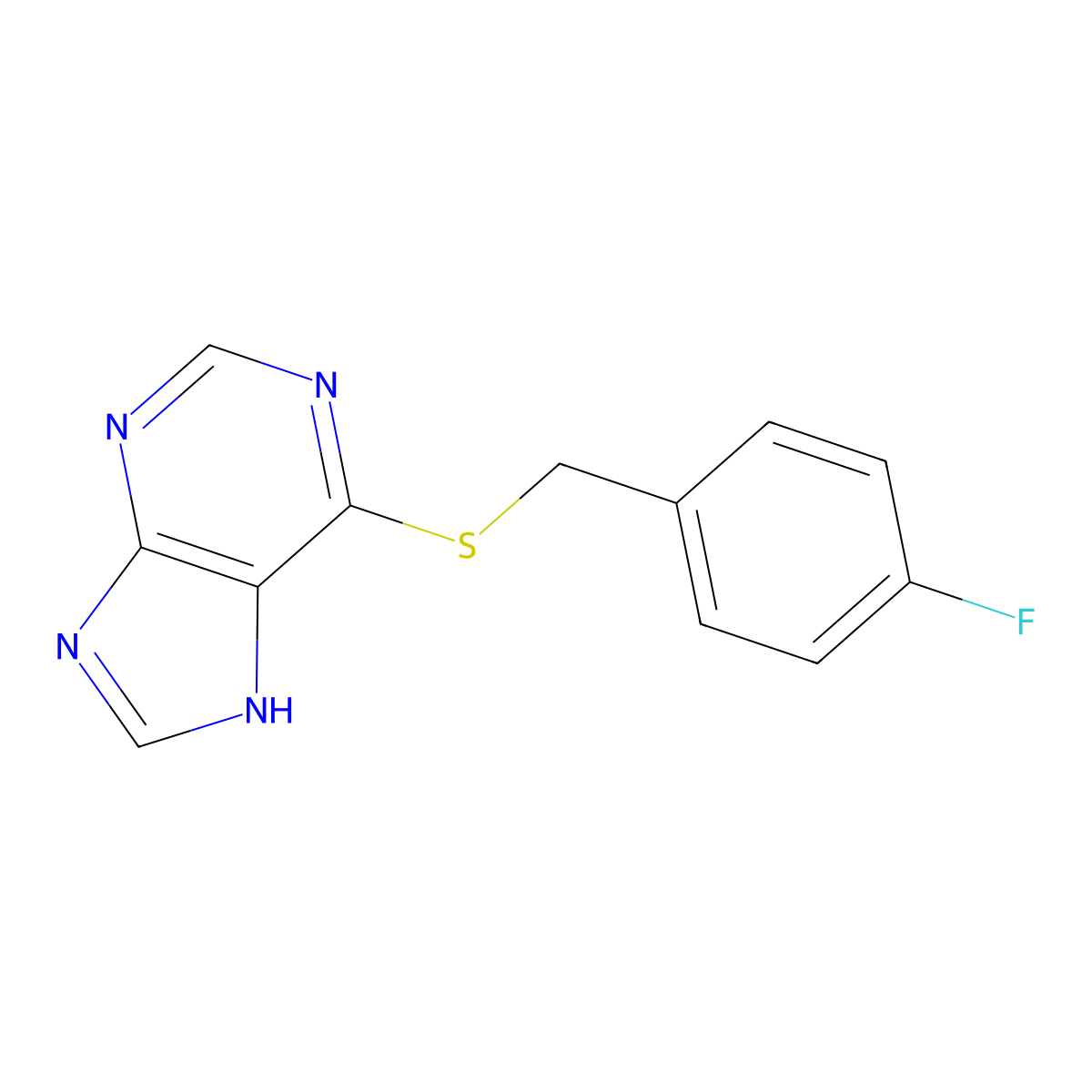 Purine, 6-((p-fluorobenzyl)thio)- molecular structure, CAS 3798-88-7