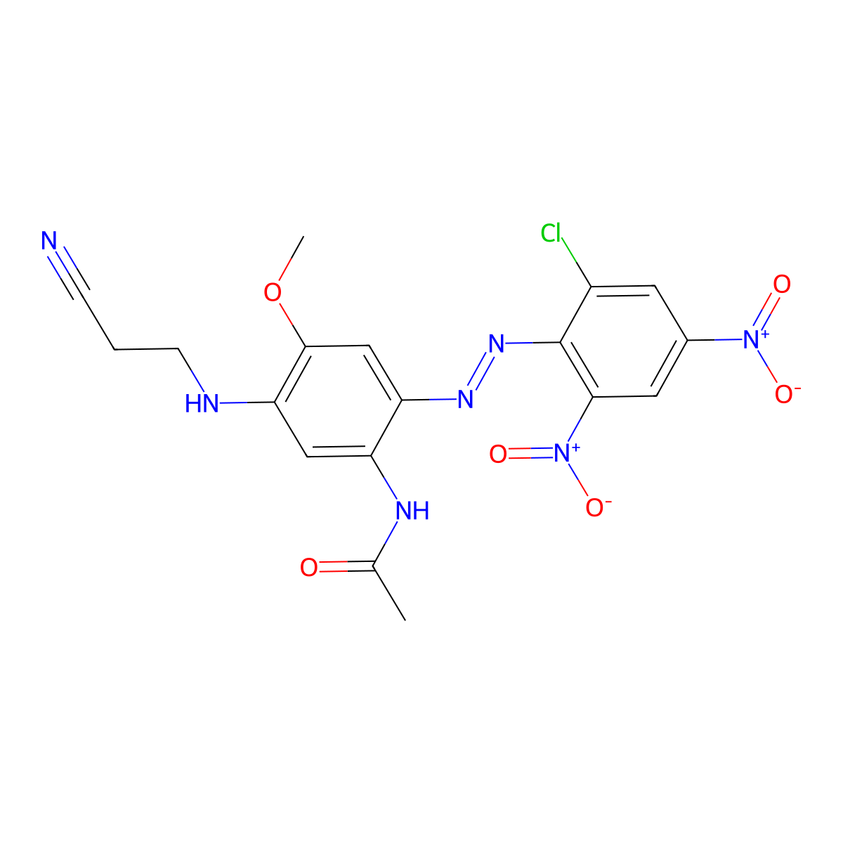 N-[2-[2-(2-Chloro-4,6-dinitrophenyl)diazenyl]-5-[(2-cyanoethyl)amino]-4-methoxyphenyl]acetamide molecular structure, CAS 37984-46-6
