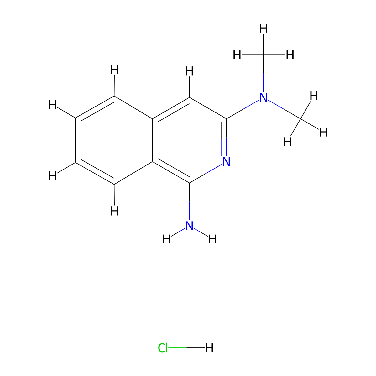 1-Imino-N,N-dimethyl-1,2-dihydroisoquinolin-3-amine--hydrogen chloride (1/1) molecular structure, CAS 37989-08-5