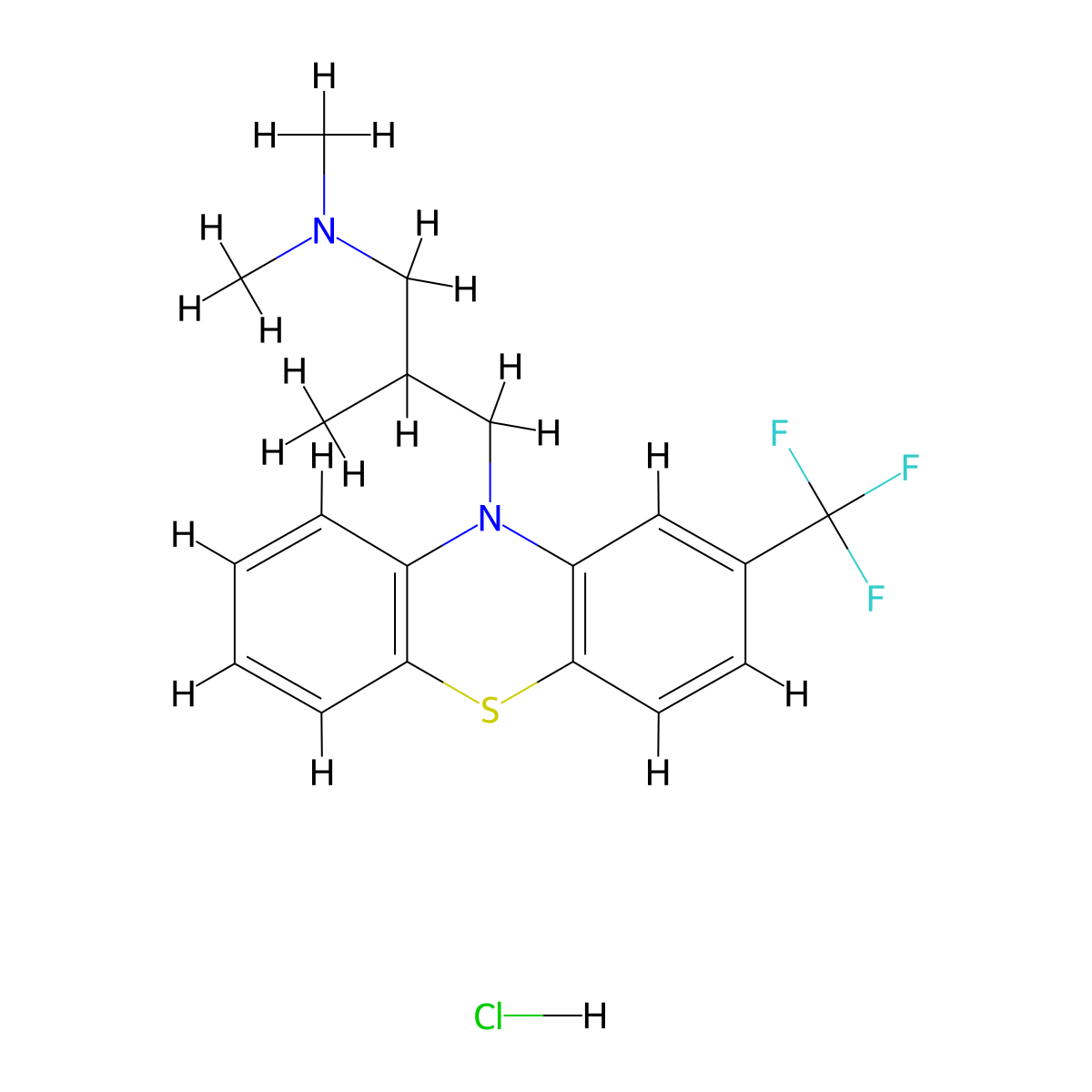 Trifluomeprazine hydrochloride molecular structure, CAS 3800-98-4