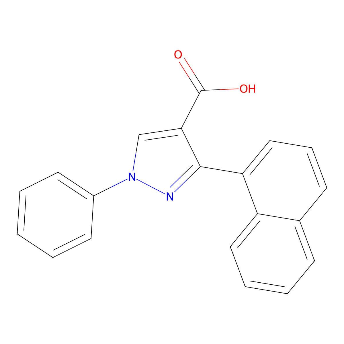 3-(naphthalen-1-yl)-1-phenyl-1H-pyrazole-4-carboxylic acid molecular structure, CAS 380154-33-6