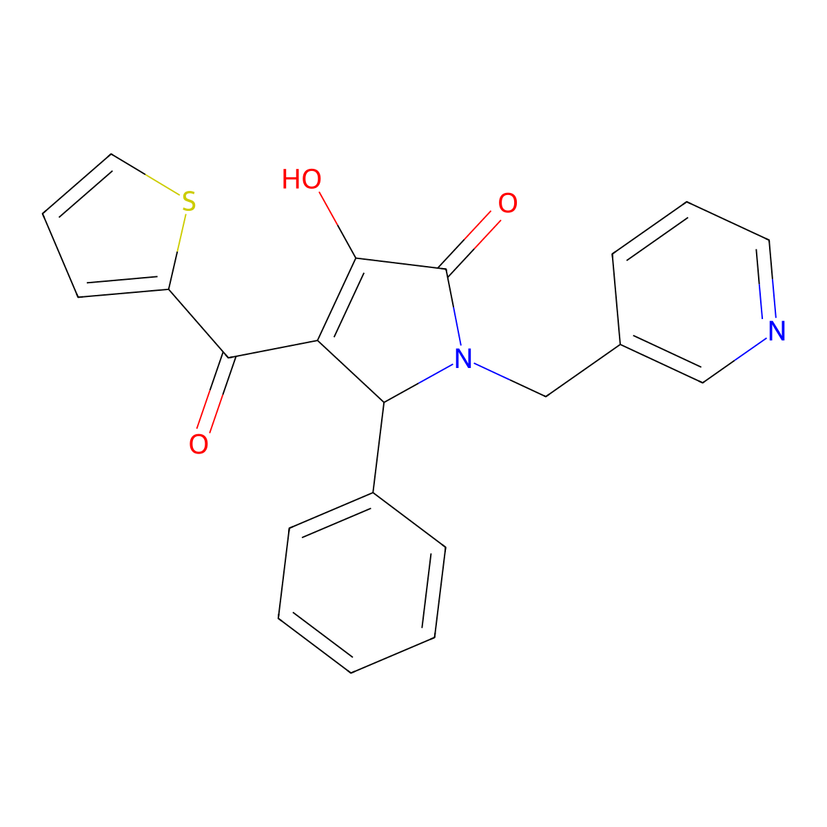 3-hydroxy-5-phenyl-1-(pyridin-3-ylmethyl)-4-(thiophen-2-ylcarbonyl)-1,5-dihydro-2H-pyrrol-2-one molecular structure, CAS 380154-79-0