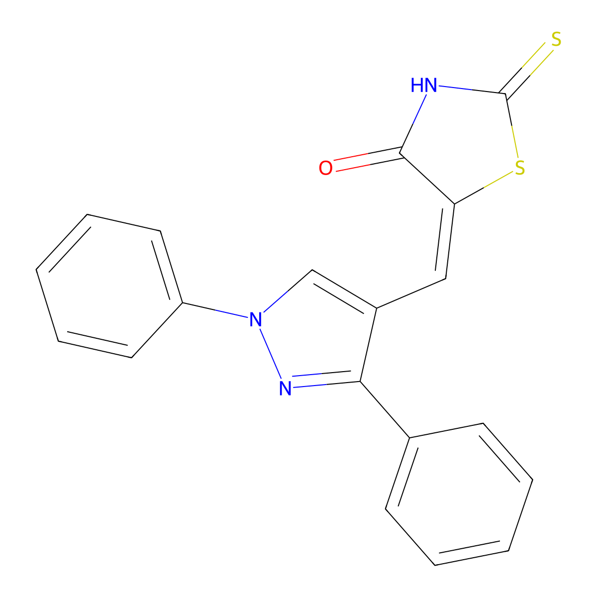 5-[(1,3-Diphenylpyrazol-4-yl)methylidene]-2-sulfanylidene-1,3-thiazolidin-4-one molecular structure, CAS 380155-13-5