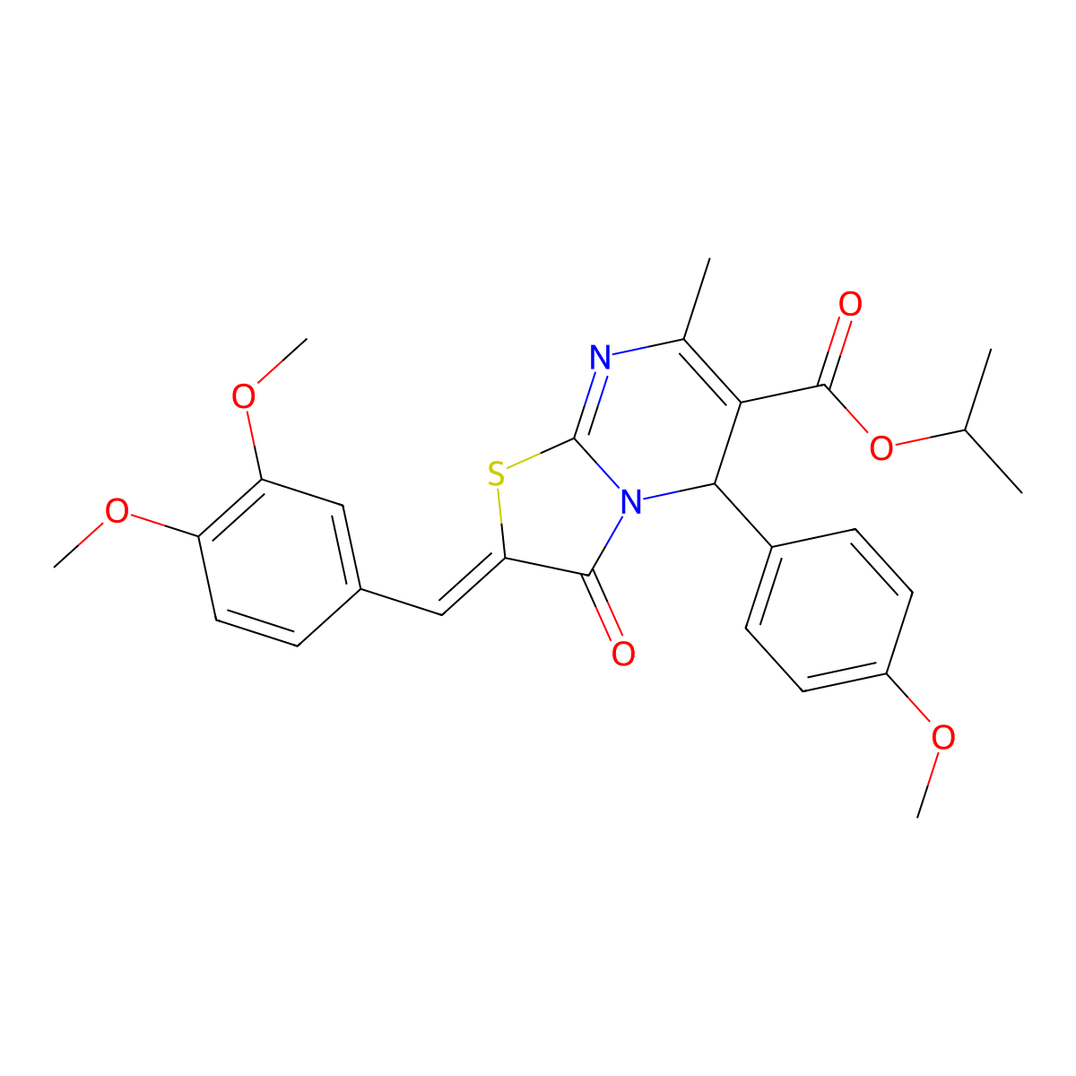 1-Methylethyl 2-[(3,4-dimethoxyphenyl)methylene]-2,3-dihydro-5-(4-methoxyphenyl)-7-methyl-3-oxo-5H-thiazolo[3,2-a]pyrimidine-6-carboxylate molecular structure, CAS 380155-14-6