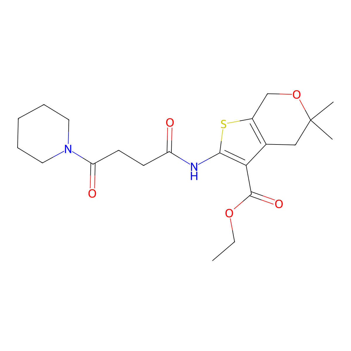 ethyl 5,5-dimethyl-2-(4-oxo-4-(piperidin-1-yl)butanamido)-5,7-dihydro-4H-thieno[2,3-c]pyran-3-carboxylate molecular structure, CAS 380155-16-8