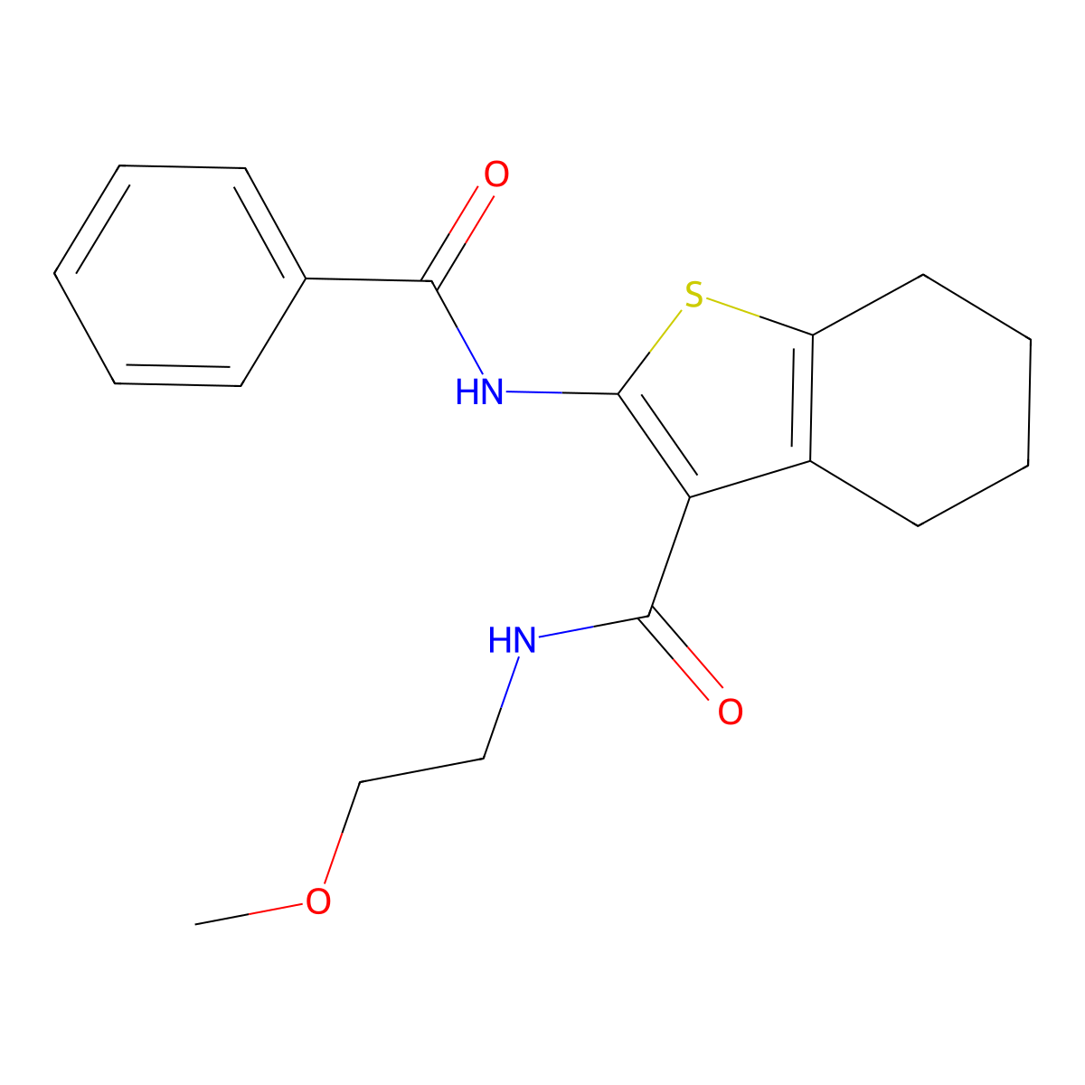 2-benzamido-N-(2-methoxyethyl)-4,5,6,7-tetrahydro-1-benzothiophene-3-carboxamide molecular structure, CAS 380155-82-8
