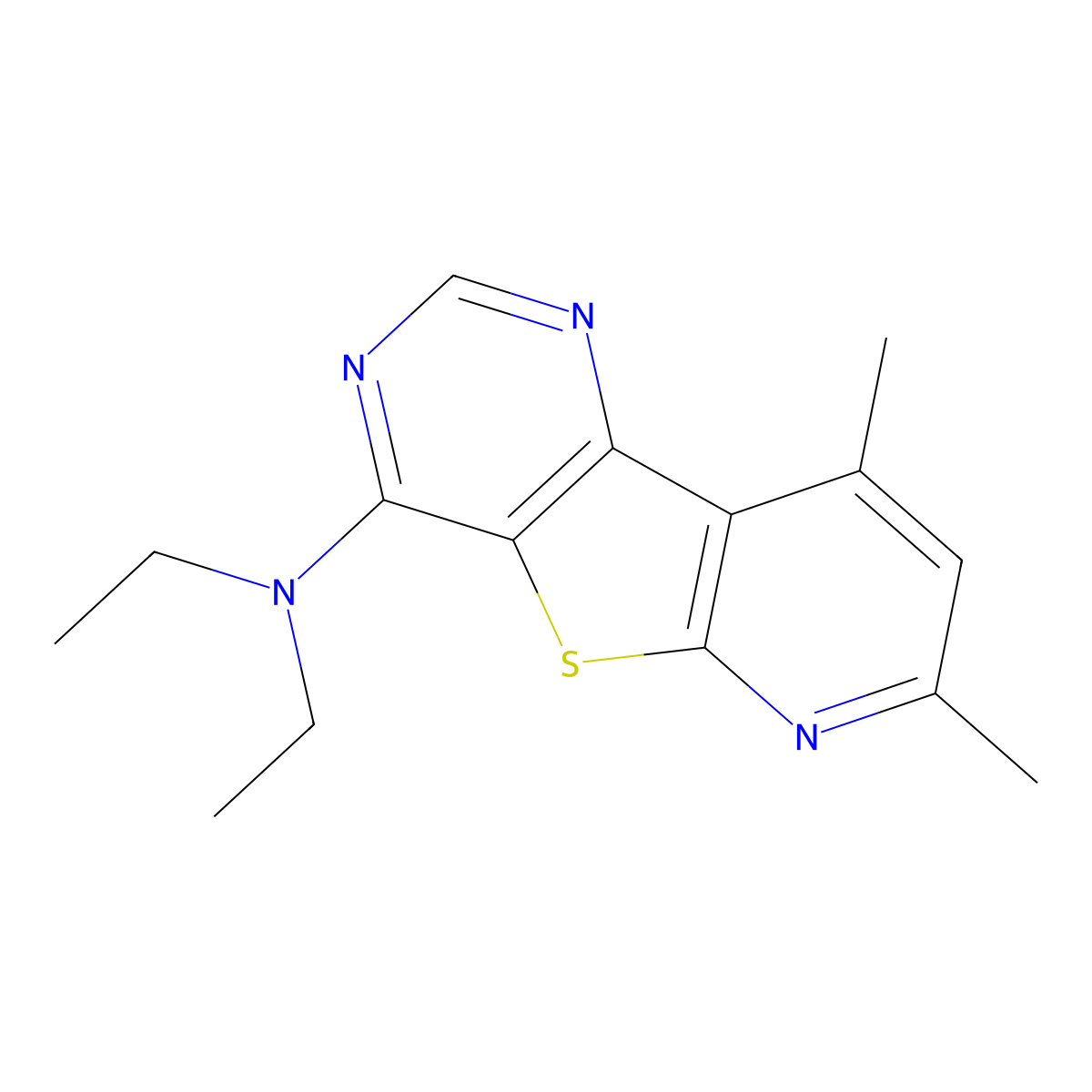 (2,4-Dimethyl-9-thia-1,5,7-triaza-fluoren-8-yl)-diethyl-amine molecular structure, CAS 380157-40-4