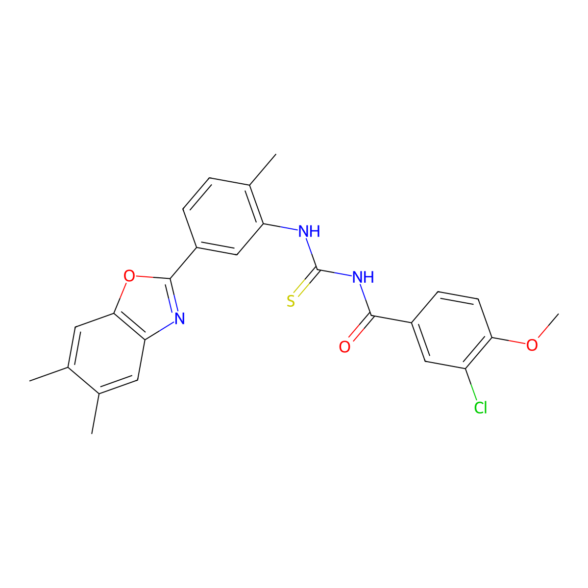 3-chloro-N-[[5-(5,6-dimethyl-1,3-benzoxazol-2-yl)-2-methylphenyl]carbamothioyl]-4-methoxybenzamide molecular structure, CAS 380158-66-7
