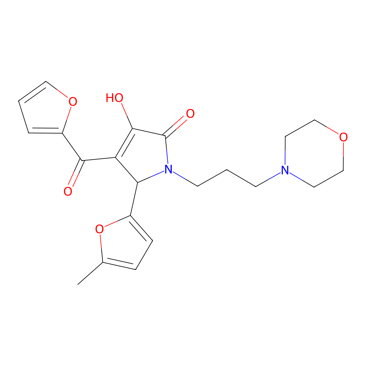 4-(furan-2-carbonyl)-3-hydroxy-5-(5-methylfuran-2-yl)-1-[3-(morpholin-4-yl)propyl]-2,5-dihydro-1H-pyrrol-2-one molecular structure, CAS 380159-43-3