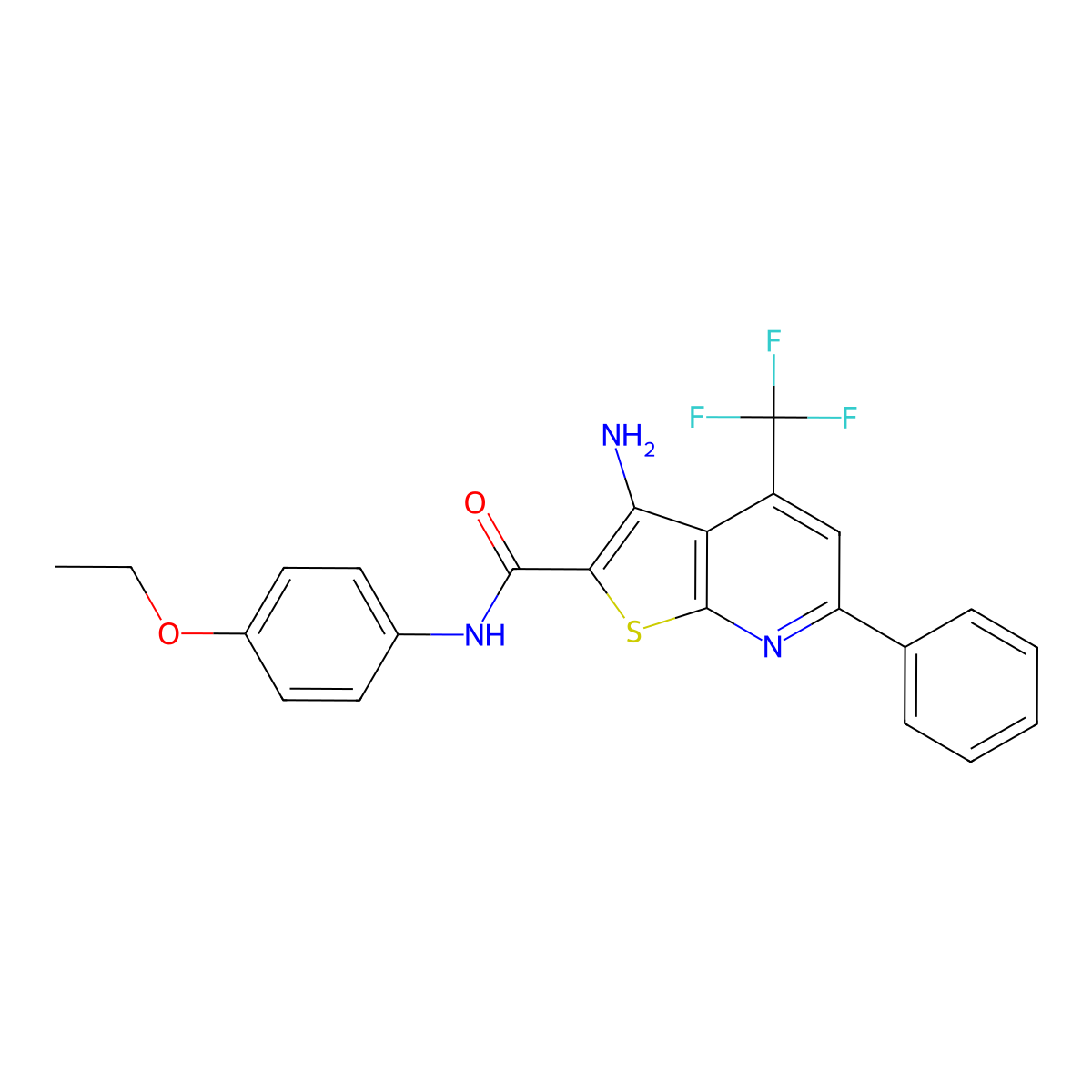 3-amino-N-(4-ethoxyphenyl)-6-phenyl-4-(trifluoromethyl)thieno[2,3-b]pyridine-2-carboxamide molecular structure, CAS 380160-00-9