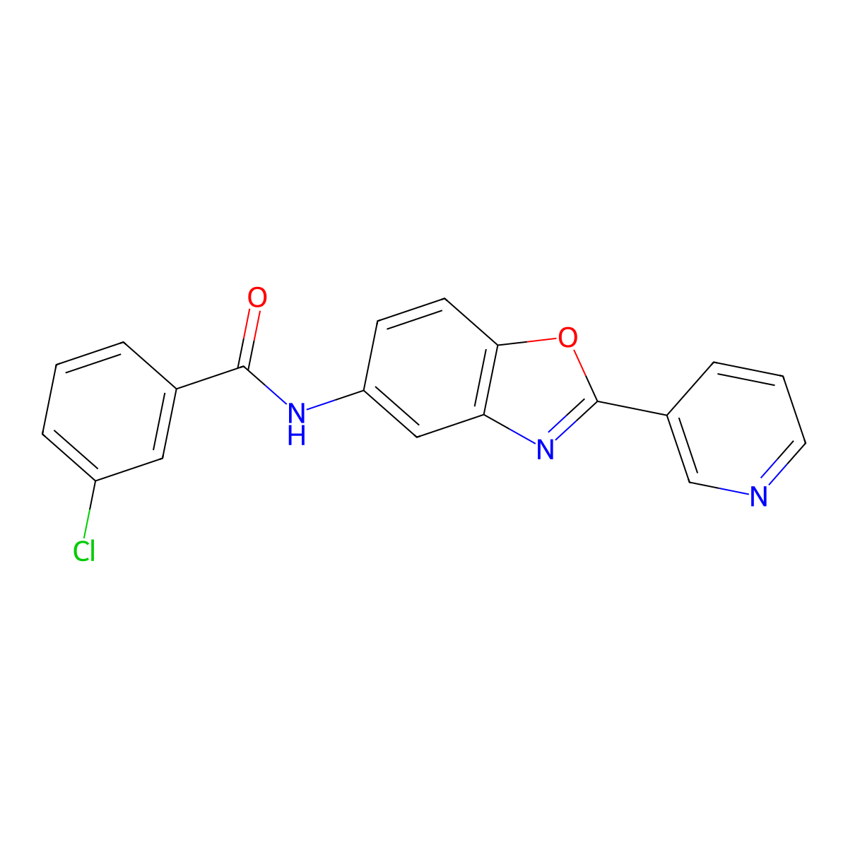 3-chloro-N-(2-pyridin-3-yl-1,3-benzoxazol-5-yl)benzamide molecular structure, CAS 380160-77-0