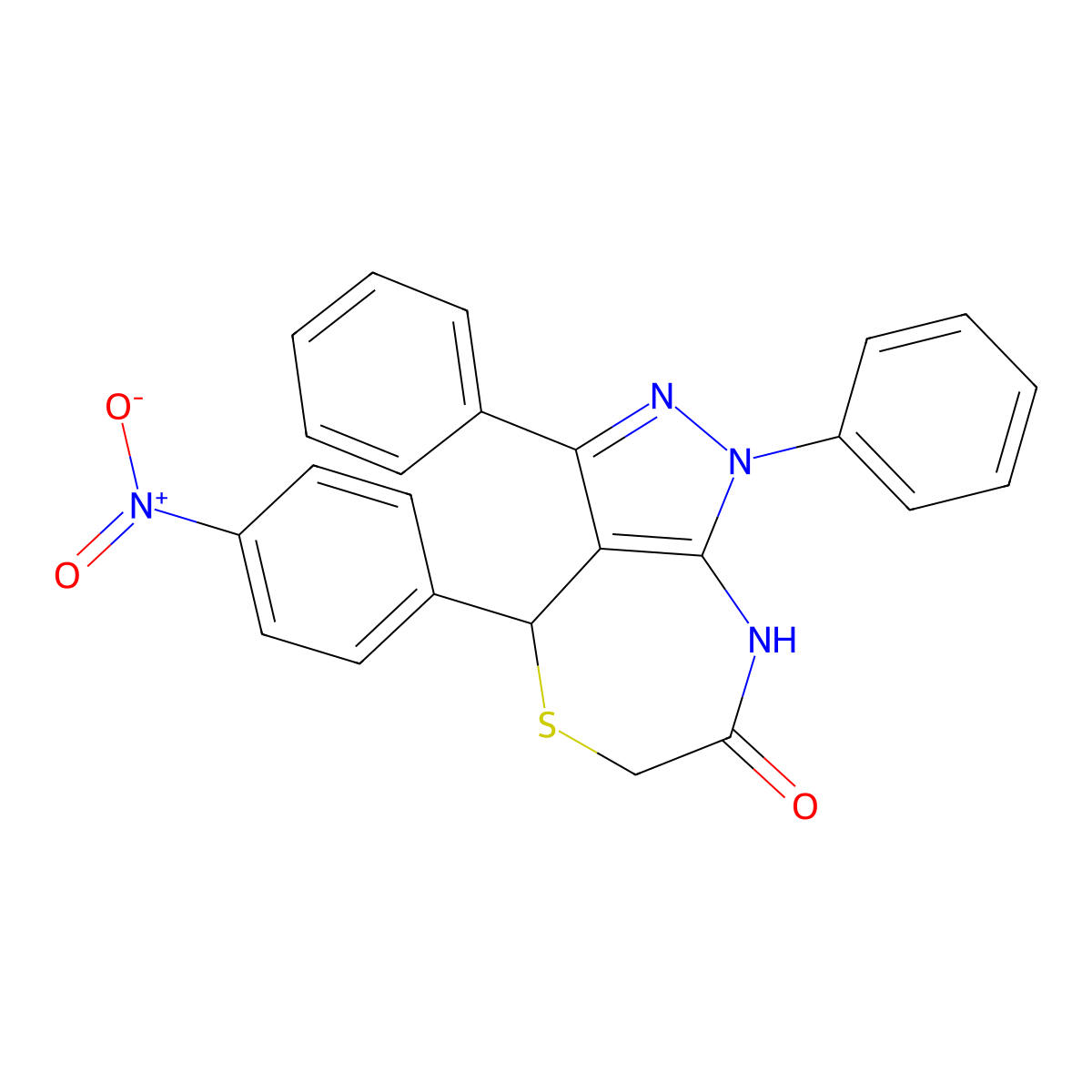4-(4-nitrophenyl)-1,3-diphenyl-4,8-dihydro-1H-pyrazolo[3,4-e][1,4]thiazepin-7(6H)-one molecular structure, CAS 380167-41-9