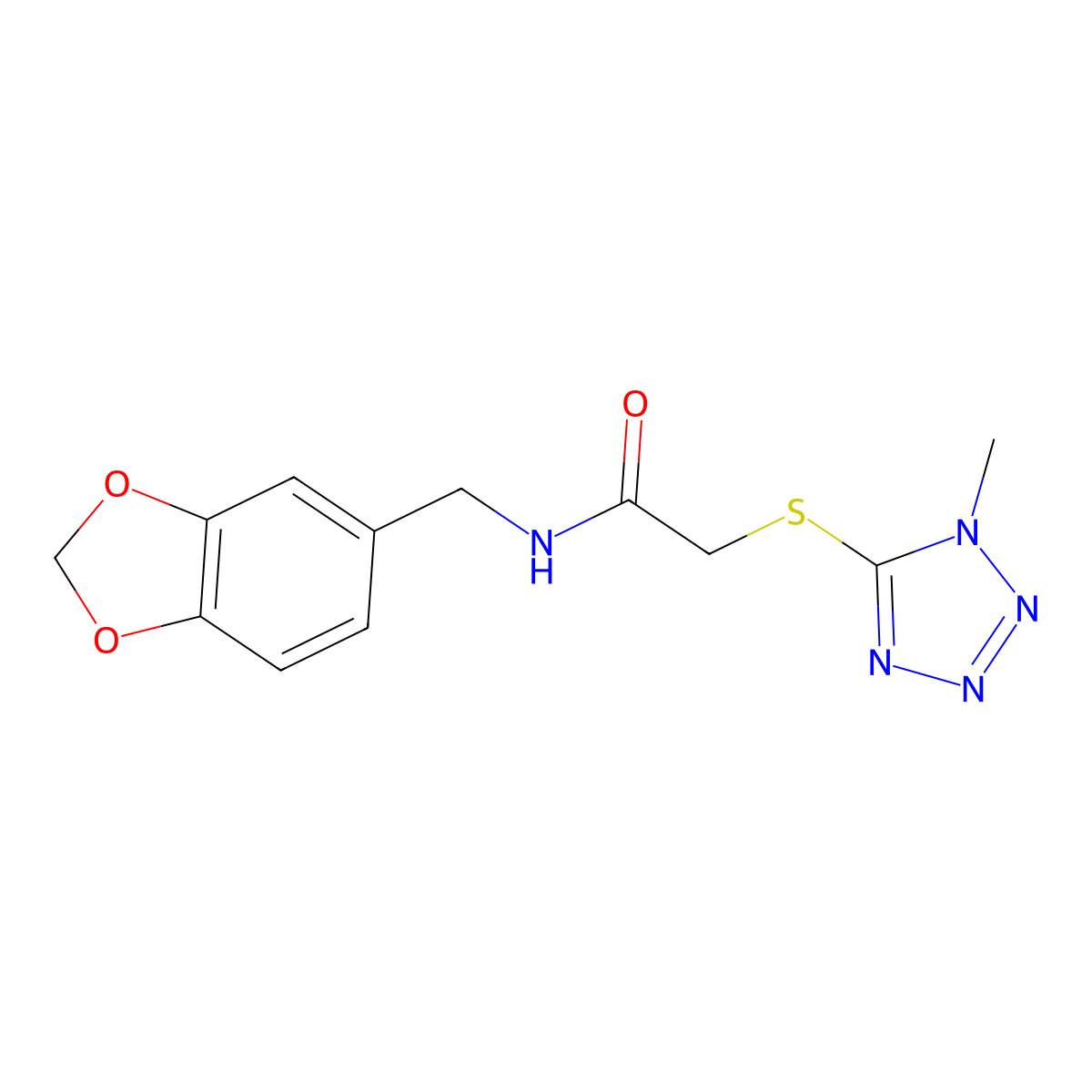 N-(1,3-benzodioxol-5-ylmethyl)-2-(1-methyltetrazol-5-yl)sulfanylacetamide molecular structure, CAS 380168-45-6