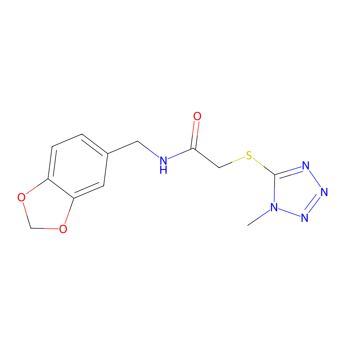N-(1,3-benzodioxol-5-ylmethyl)-2-(1-methyltetrazol-5-yl)sulfanylacetamide molecular structure, CAS 380168-45-6