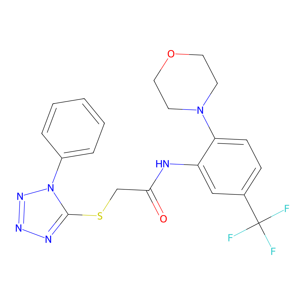 N-[2-morpholin-4-yl-5-(trifluoromethyl)phenyl]-2-(1-phenyltetrazol-5-yl)sulfanylacetamide molecular structure, CAS 380170-17-2