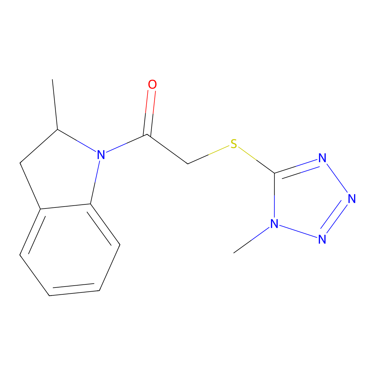 2-((1-Methyl-1H-tetrazol-5-yl)thio)-1-(2-methylindolin-1-yl)ethan-1-one molecular structure, CAS 380170-59-2