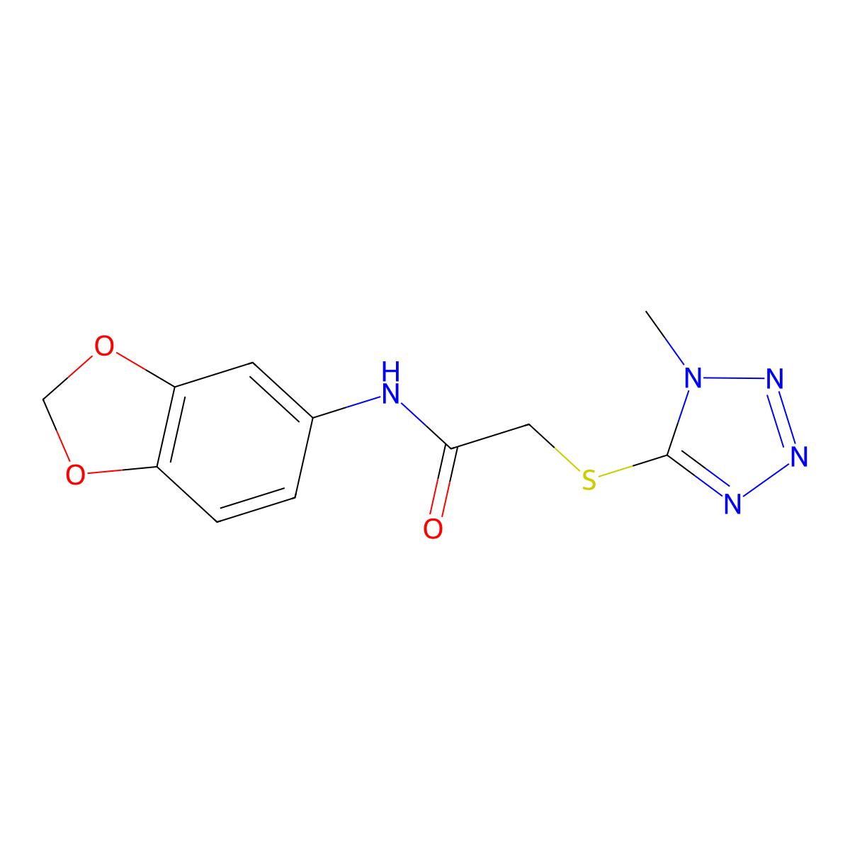 N-(1,3-benzodioxol-5-yl)-2-(1-methyltetrazol-5-yl)sulfanylacetamide molecular structure, CAS 380170-74-1
