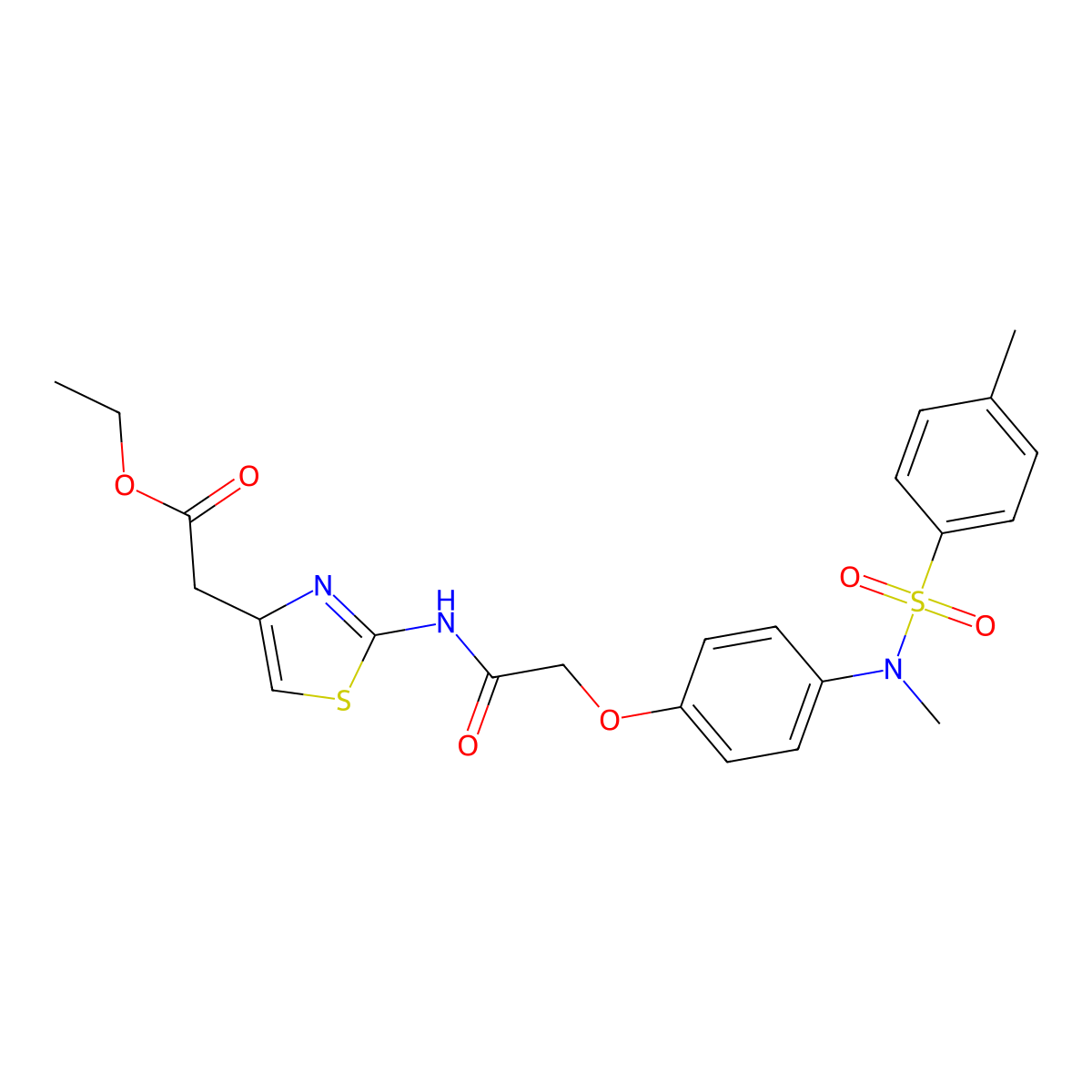 Ethyl 2-[2-[[2-[4-[methyl-(4-methylphenyl)sulfonylamino]phenoxy]acetyl]amino]-1,3-thiazol-4-yl]acetate molecular structure, CAS 380171-70-0