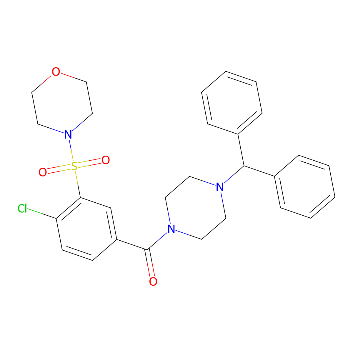 (4-Benzhydrylpiperazin-1-yl)-(4-chloro-3-morpholin-4-ylsulfonylphenyl)methanone molecular structure, CAS 380173-19-3